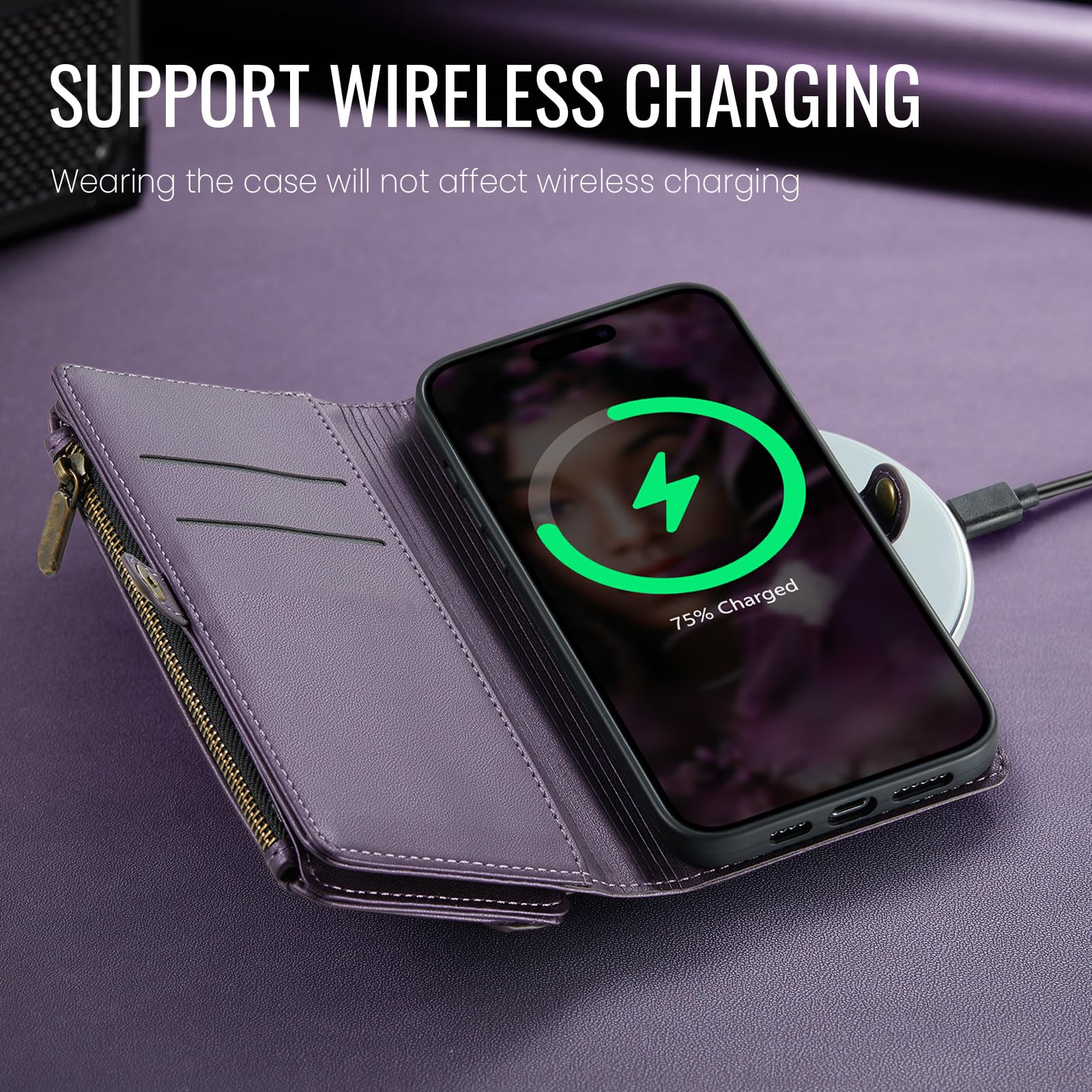 RFID Blocking PU Leather Wallet Case for iPhone 15 Pro (6.1