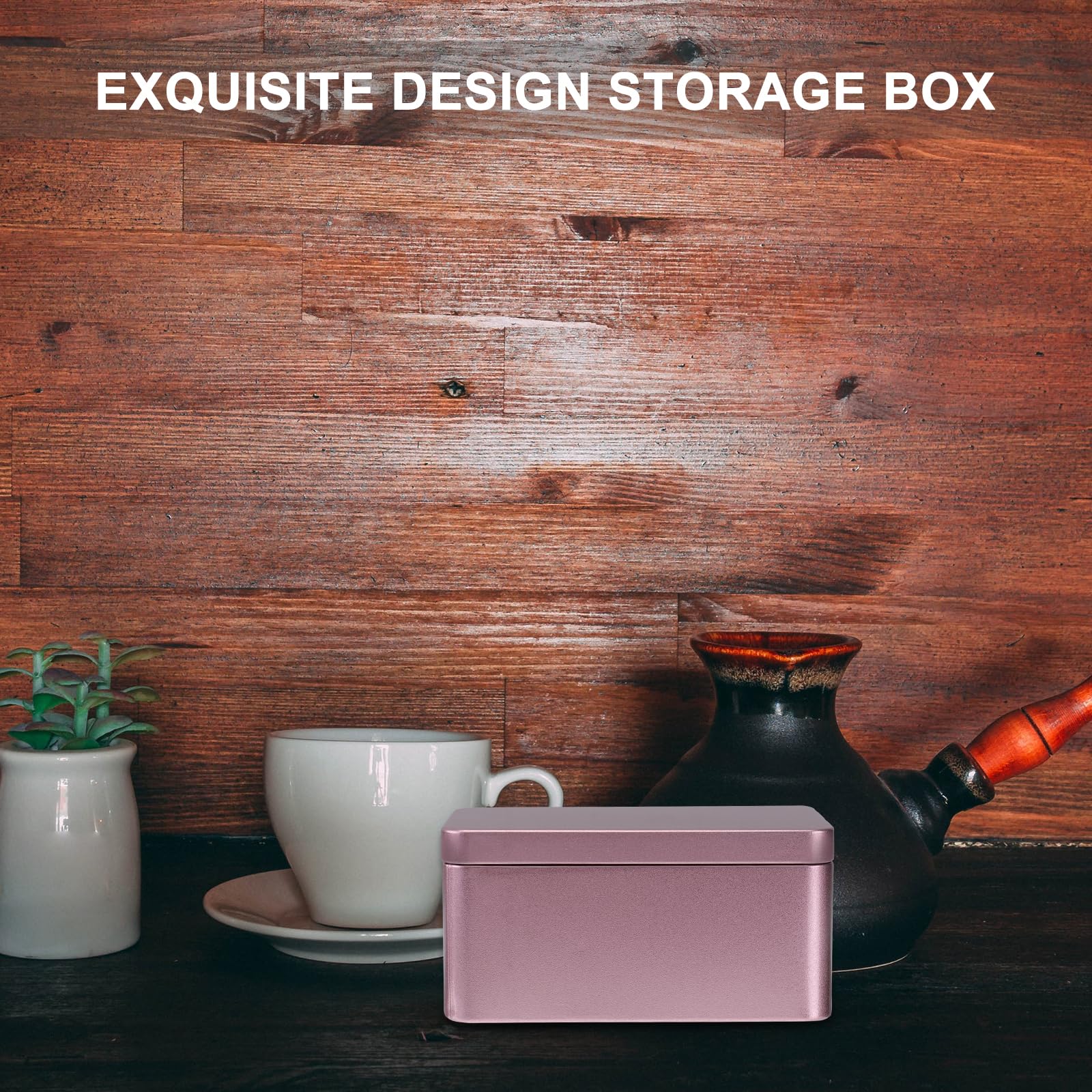 Zerodeko Decorative Metal Tin Box with Lid - Empty Storage Container for Tea, Jewelry, Cookies, Candy - Rectangular Organizer for Home, Office, Kitchen (Red) | Perfect for Gift Packaging, Craft Supplies & Pantry Organization