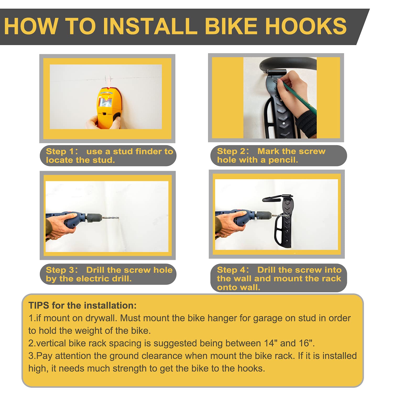 4 Pack Vertical Bike Hooks for Garage Wall Mount - Heavy Duty Bicycle Storage Hangers with Non-Reversible Design | Perfect for Indoor Bike Organization, Garage Storage & Space Saving Solutions