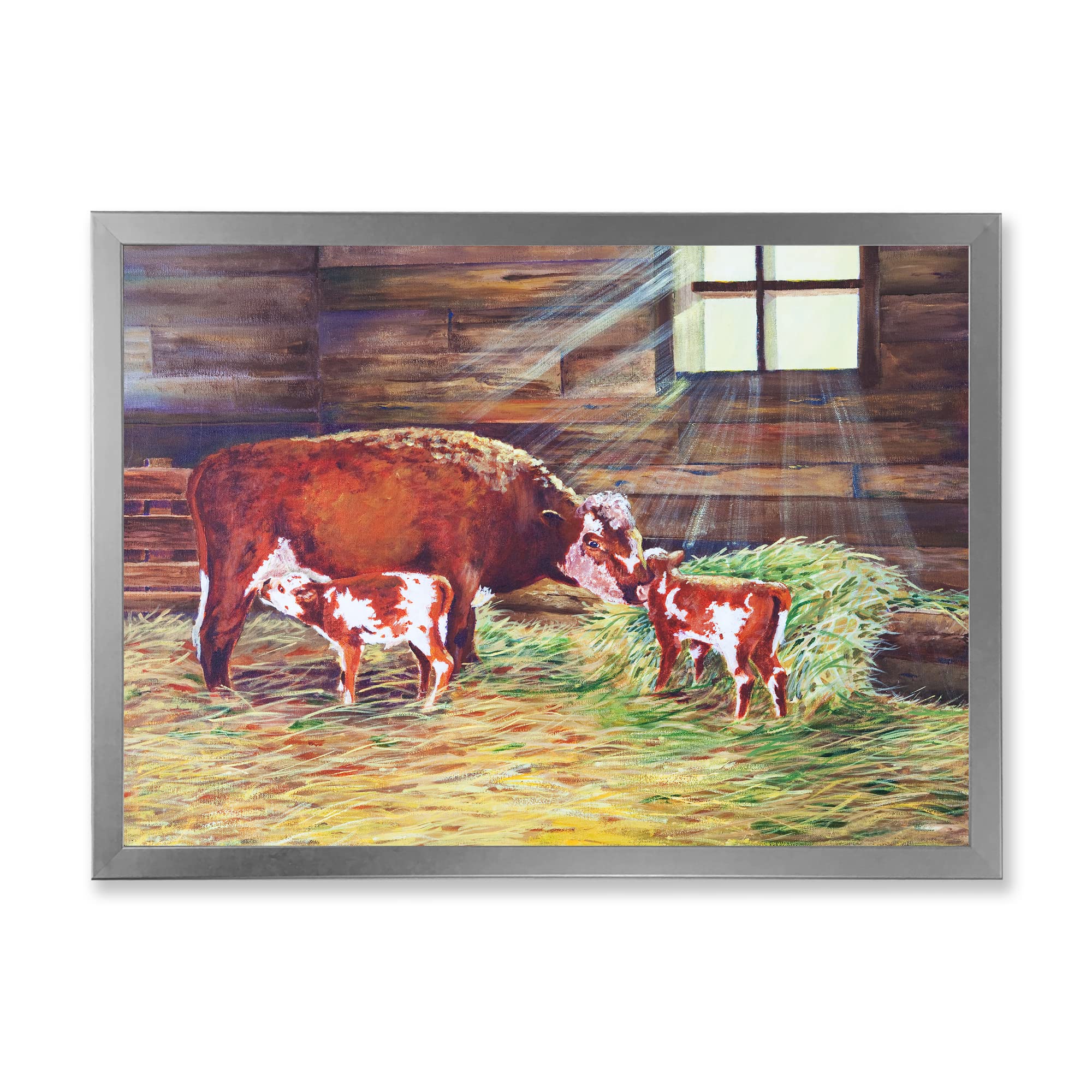 DesignQ Newborn Twin Calves Farmhouse Framed Wall Art - Rustic Nursery Decor, Country Living Room Painting, Farm Animal Themed Home Decoration for Baby Shower Gifts & Cozy Farmhouse Style Interiors