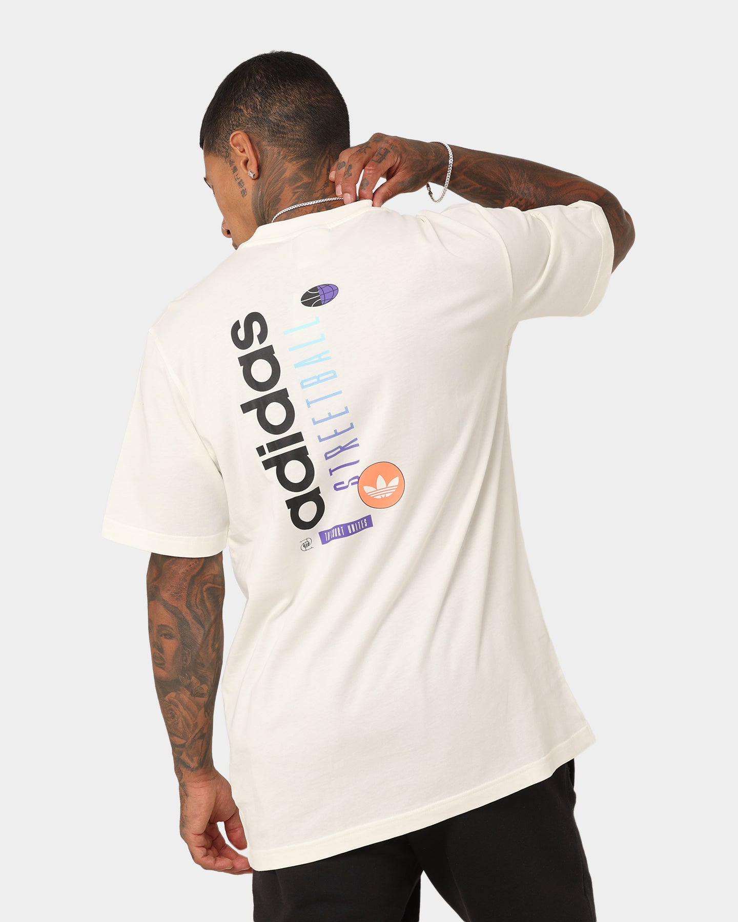 Adidas Streetball Graphics T-Shirt for Men - Off White Cotton Casual Tee - Streetwear Fashion for Basketball & Urban Style
