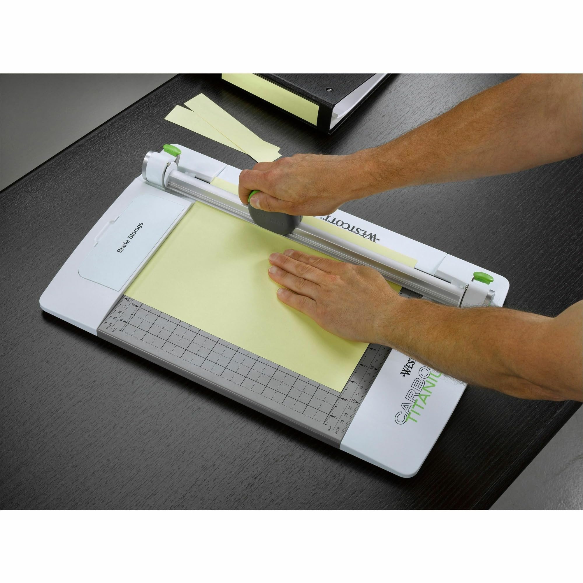 Westcott® CarboTitanium Rotary Trimmer 12 Inch - Precision Paper Cutter for Scrapbooking, Card Making & Office Use - White & Green Design