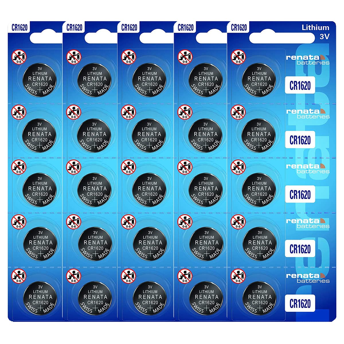 Renata CR1620 3V Lithium Coin Cell Batteries (25-Pack) - Long-Lasting Power for Watches, Calculators, Key Fobs & Medical Devices