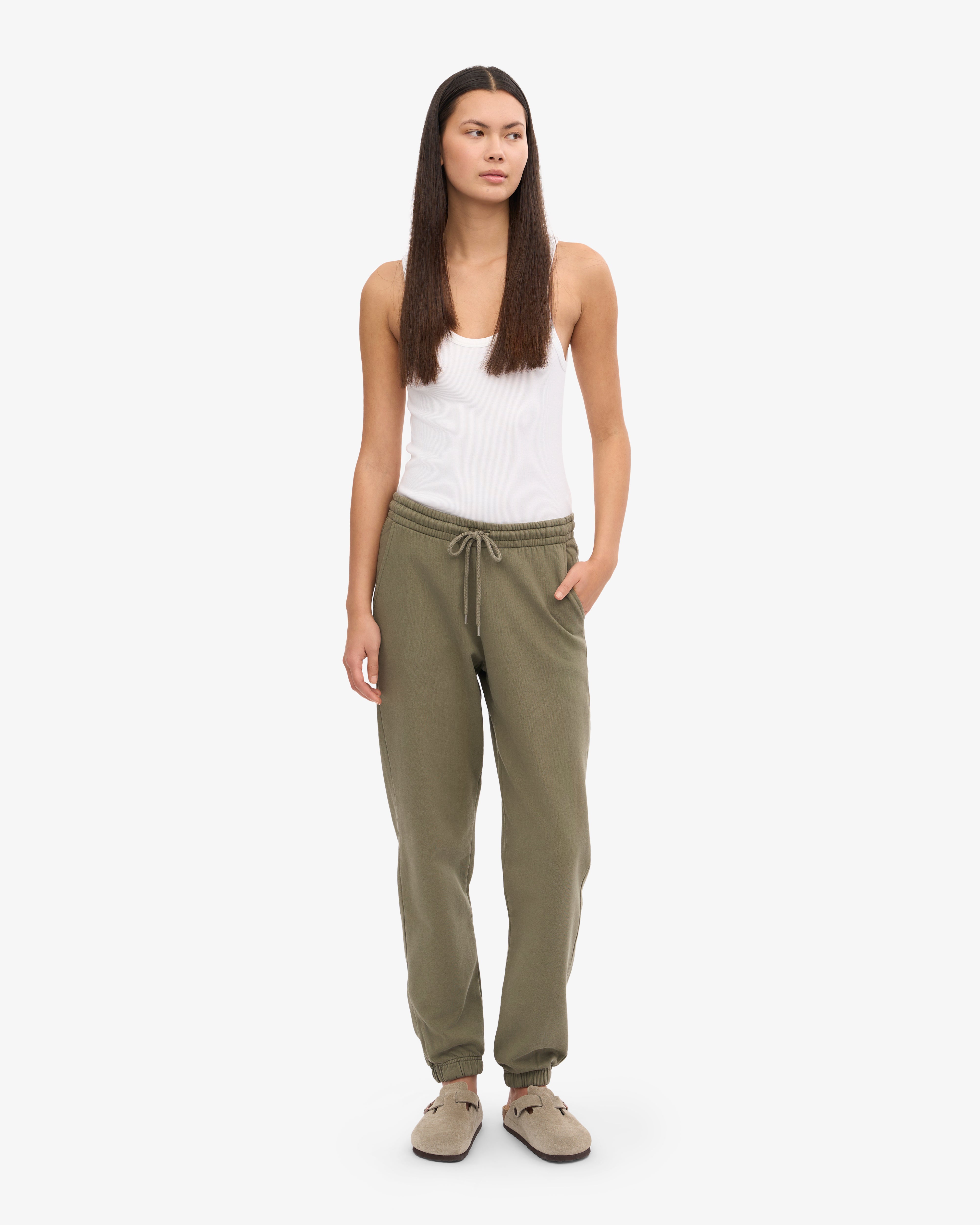 Organic Cotton Sweatpants for Women - Comfortable Lounge Pants in Dusty Olive - Perfect for Yoga, Running & Casual Wear