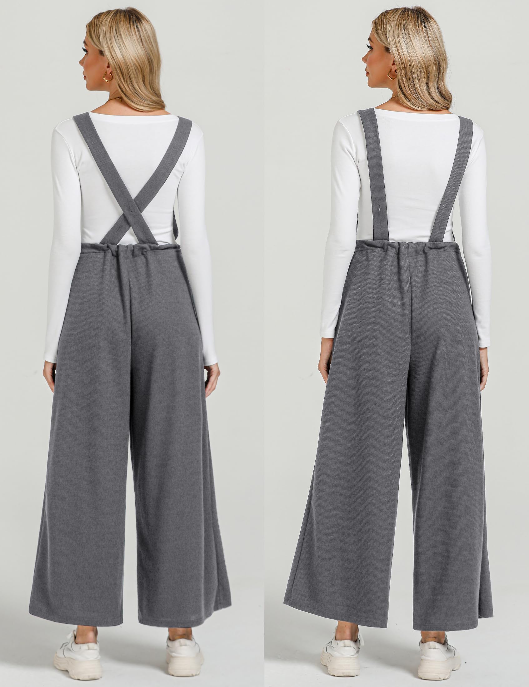 Luvamia Women's Loose Fit Waffle Knit Jumpsuit - Baggy Wide Leg Overalls Romper with Long Pants for Casual Comfort | Perfect for Everyday Wear, Weekend Outings & Relaxing at Home