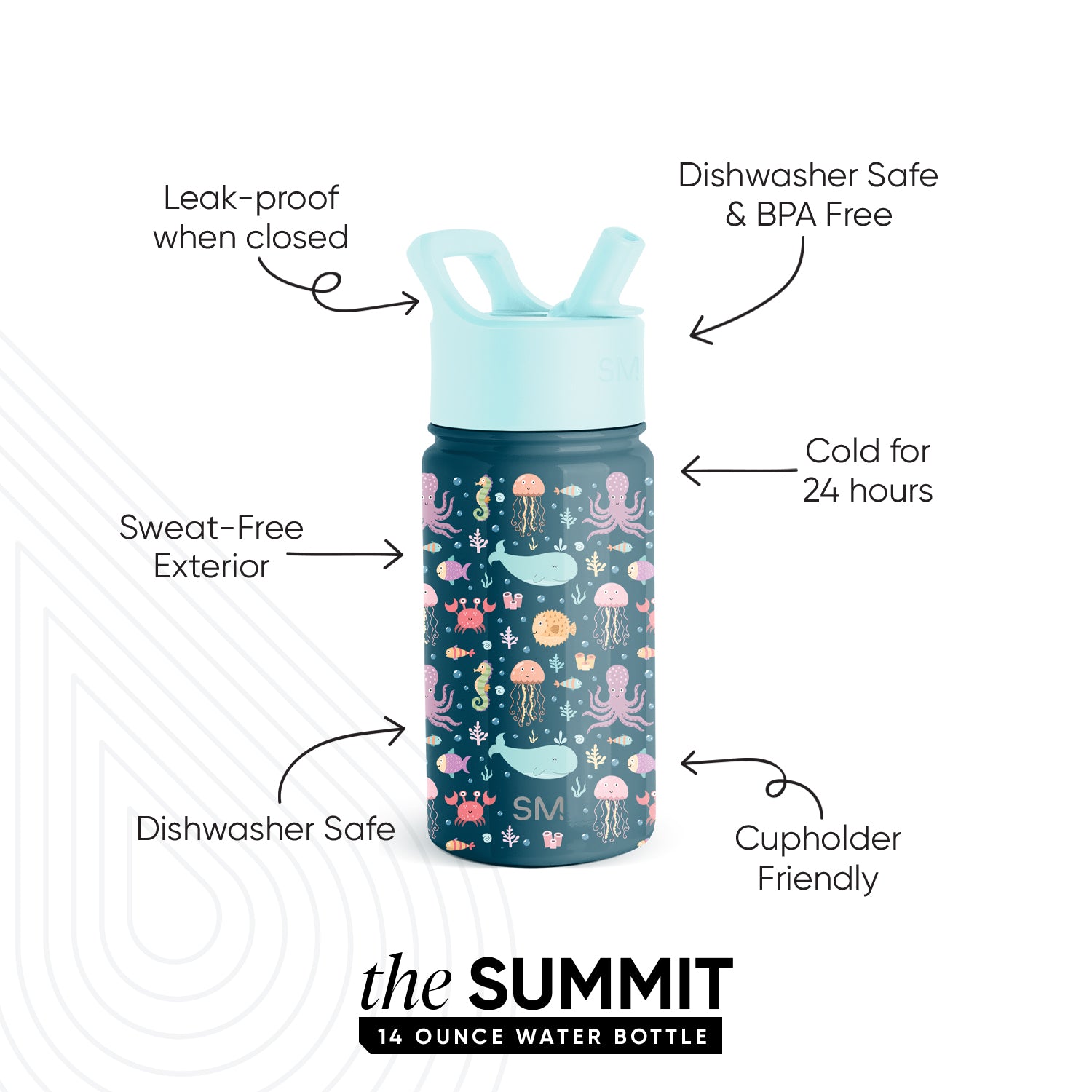Summit Kids Water Bottle with Straw Lid - BPA Free, Leak Proof, 12oz Insulated Stainless Steel Bottle for School, Sports & Outdoor Activities