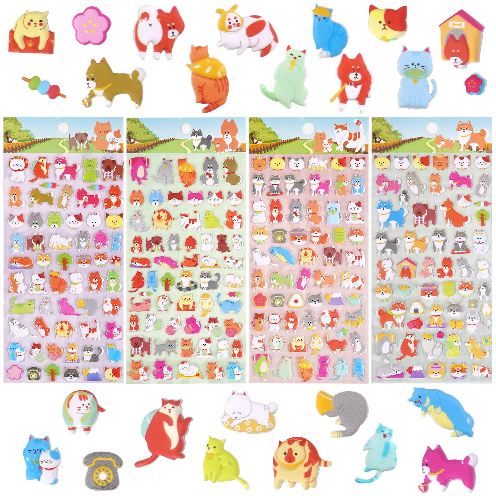 3D Puffy Cat and Dog Stickers for Kids, Girls, Teens & Adults - Cute Puppy Kitten Pet Stickers for Phone Cases, Laptops, Scrapbooks, Journals & DIY Crafts - 4 Sheets Fun Decorative Stickers for School, Office & Home Decor