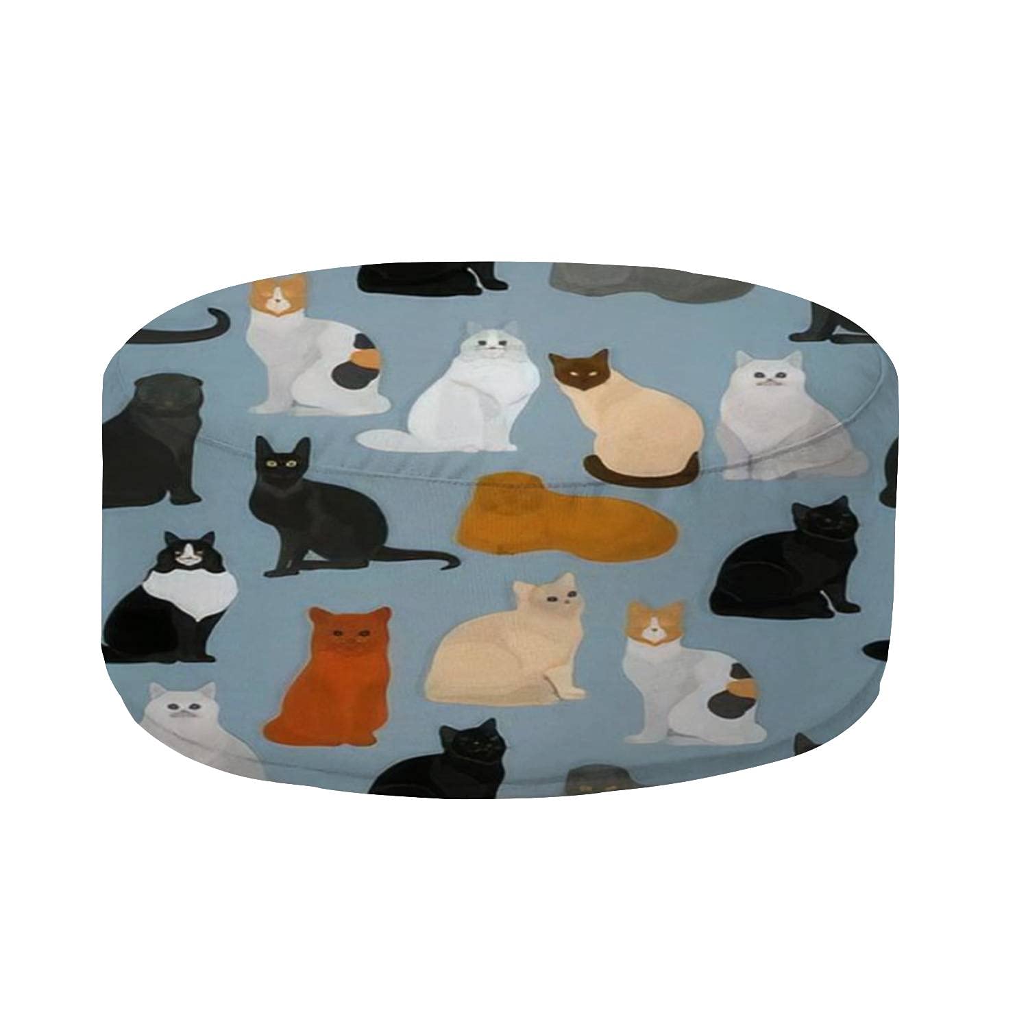 Inflatable Stool Ottoman Pouf Footrest - Blue Cat Pattern Indoor/Outdoor Use for Kids & Adults - Perfect for Patio, Yard, Living Room & Floor Seating