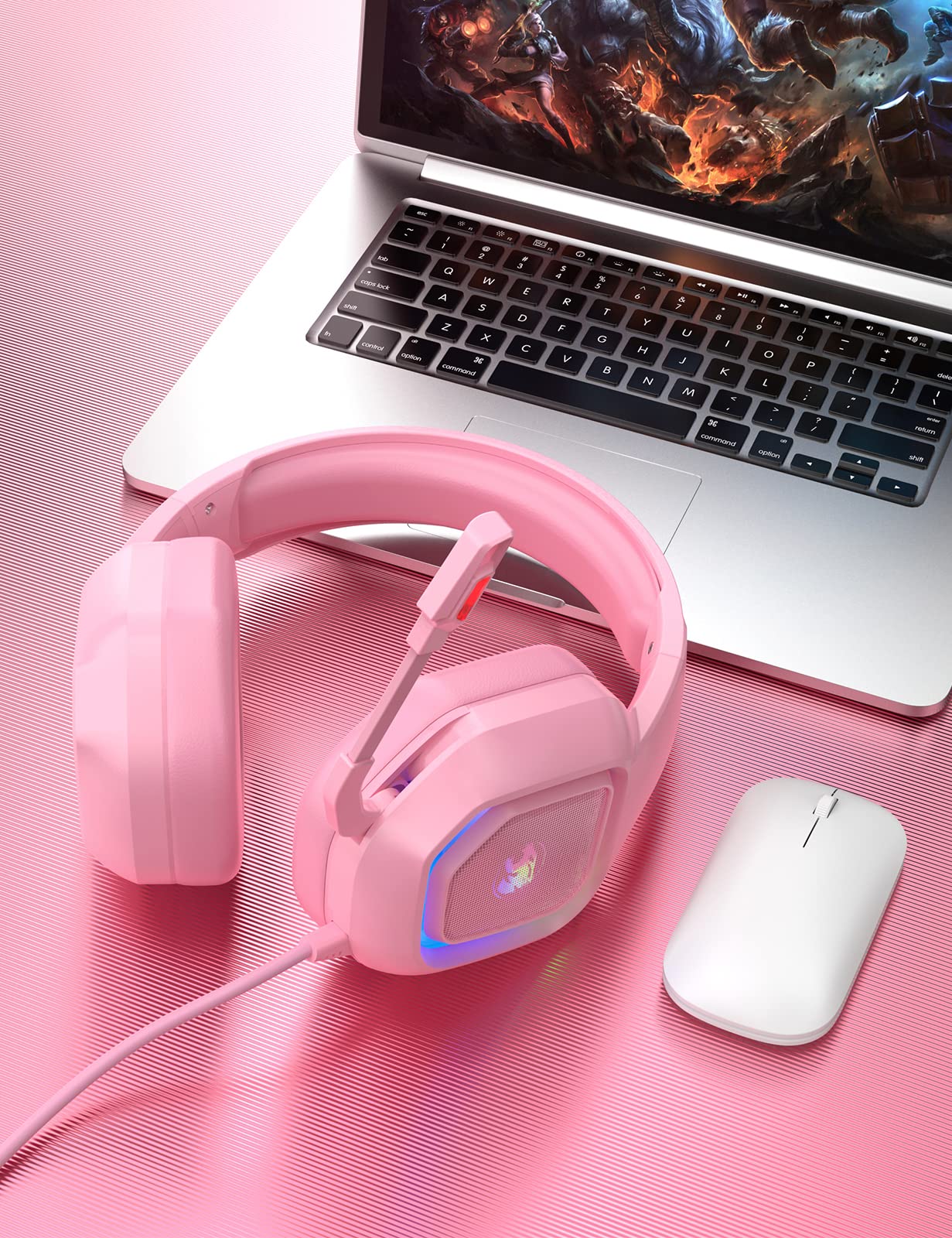 ZIUMIER Z30 Pink Gaming Headset - Wired Over-Ear Headphones with Noise Cancelling Mic, RGB LED Lights & Surround Sound for PS5, PS4, Xbox One, PC - Comfortable Earmuffs for Long Gaming Sessions (Pink)