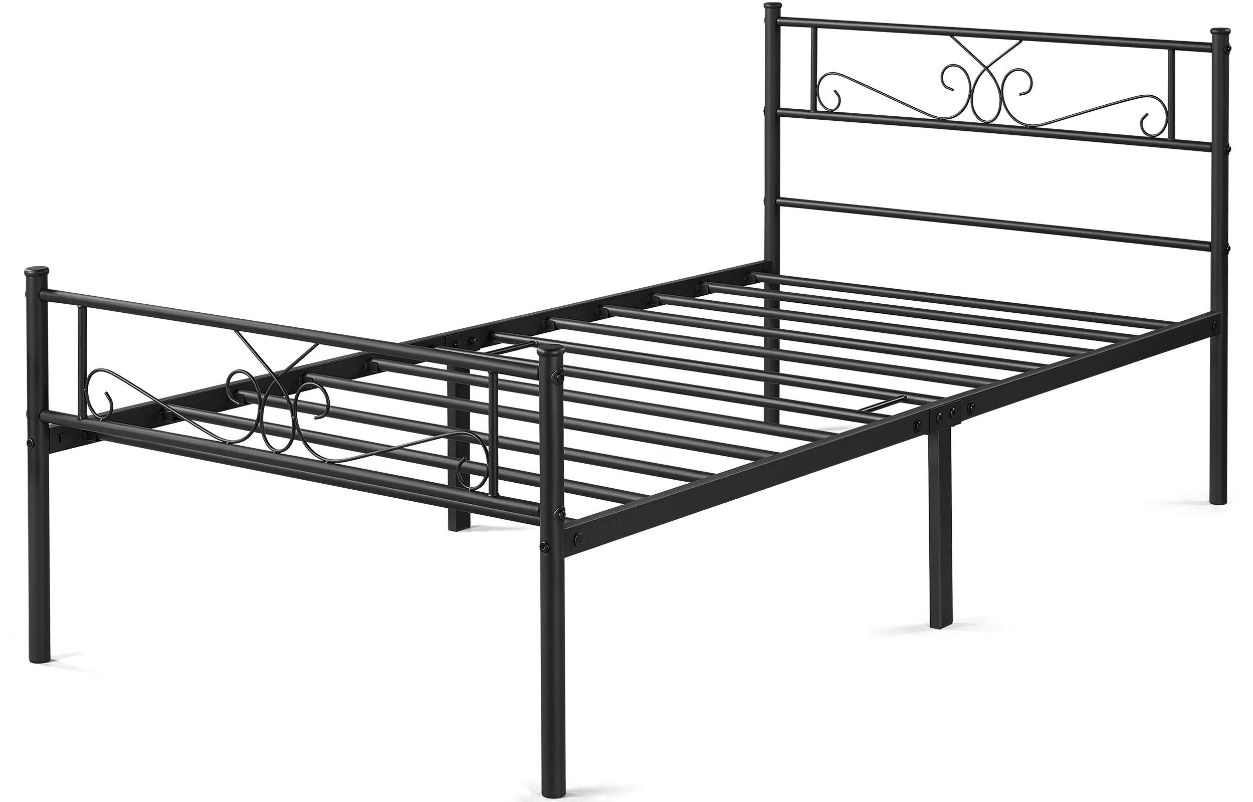 Topeakmart 13 Inch Classic Metal Bed Frame with Headboard - Twin Size Platform Bed with Slatted Base - Sturdy Mattress Foundation for Bedroom, Guest Room or Dorm