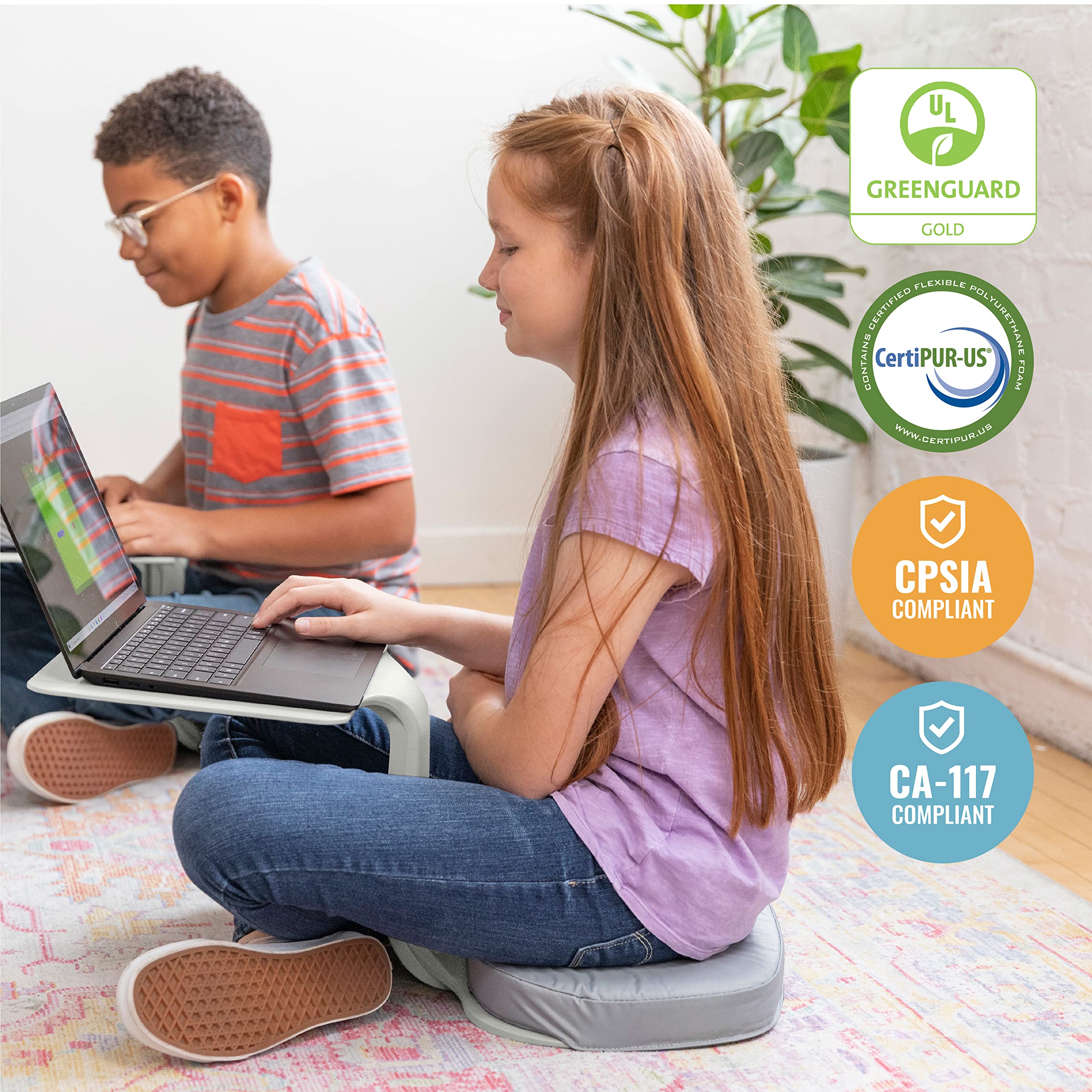 ECR4Kids The Surf Portable Lap Desk with Cushion - Light Grey Flexible Seating for Kids & Teens - Perfect for Homework, Reading, and Bedroom Use