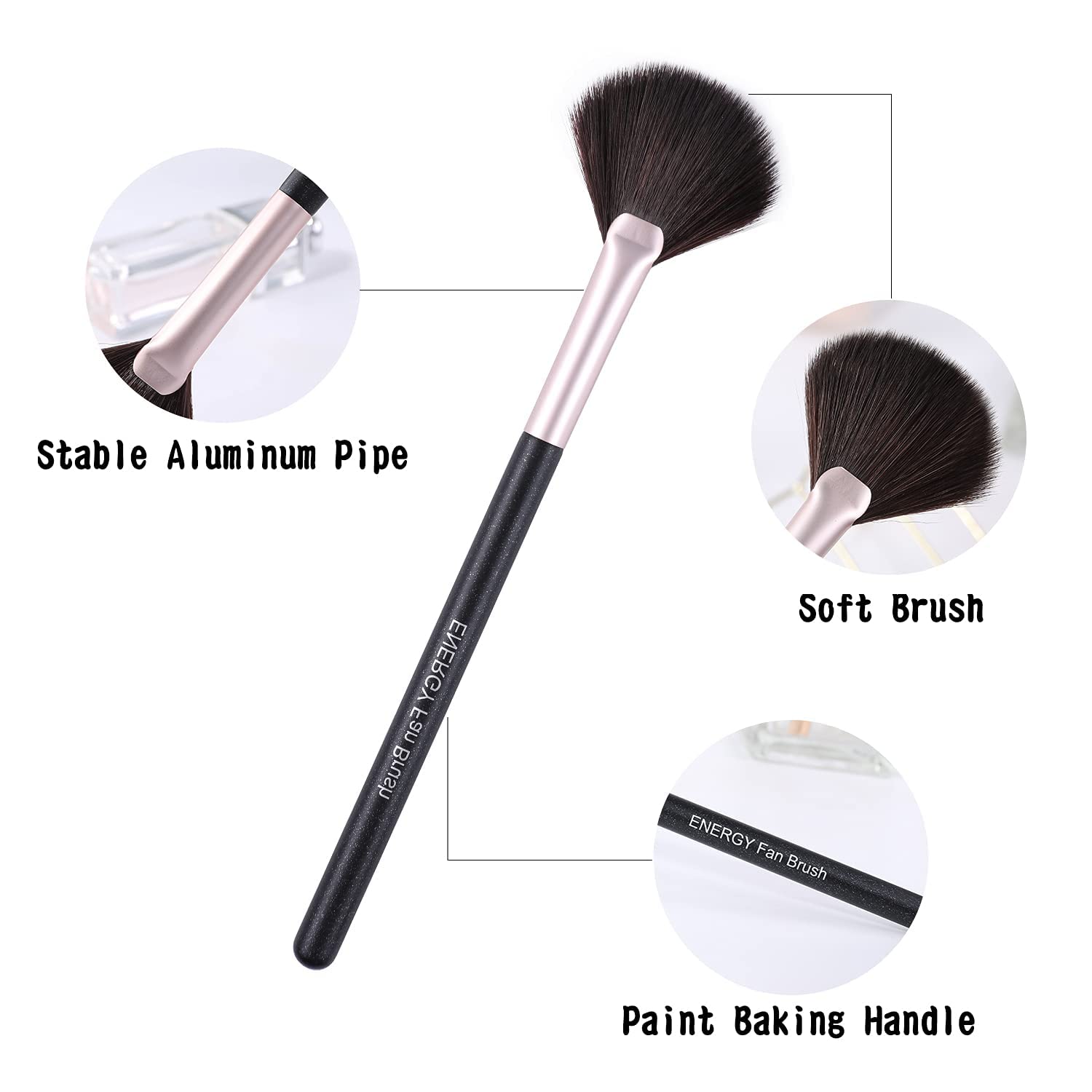 Professional ENERGY Fan Brushes for Makeup - Vegan Synthetic Blush, Highlighter, Setting Powder & Mineral Blending - Perfect for Facials, Buffing & Nail Art | Ideal for Everyday Makeup & Professional Use
