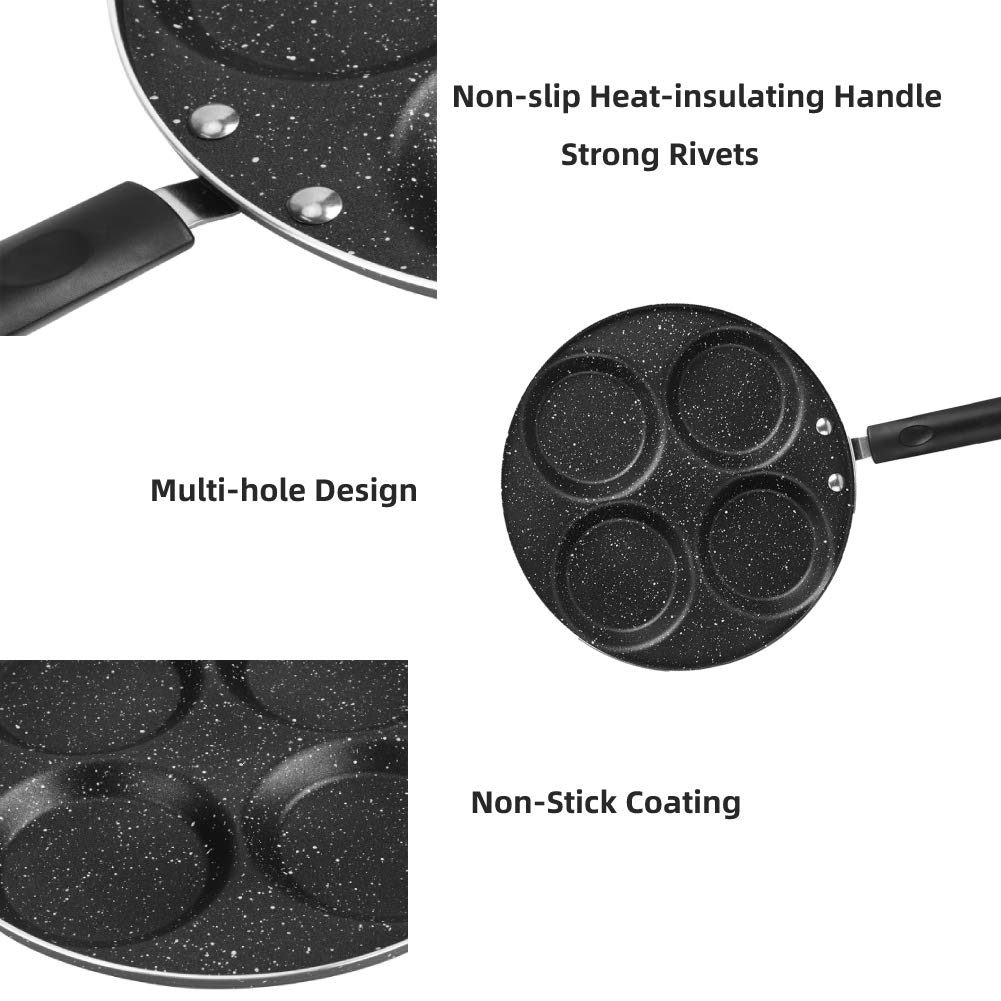 Non-Stick Aluminum Egg Frying Pan - 4 Cup Breakfast Cooker for Perfect Fried Eggs, Swedish Pancakes, Plett & Crepes - 9.6 Inch Gas Stove Compatible - Ideal for Home Cooking & Quick Breakfasts