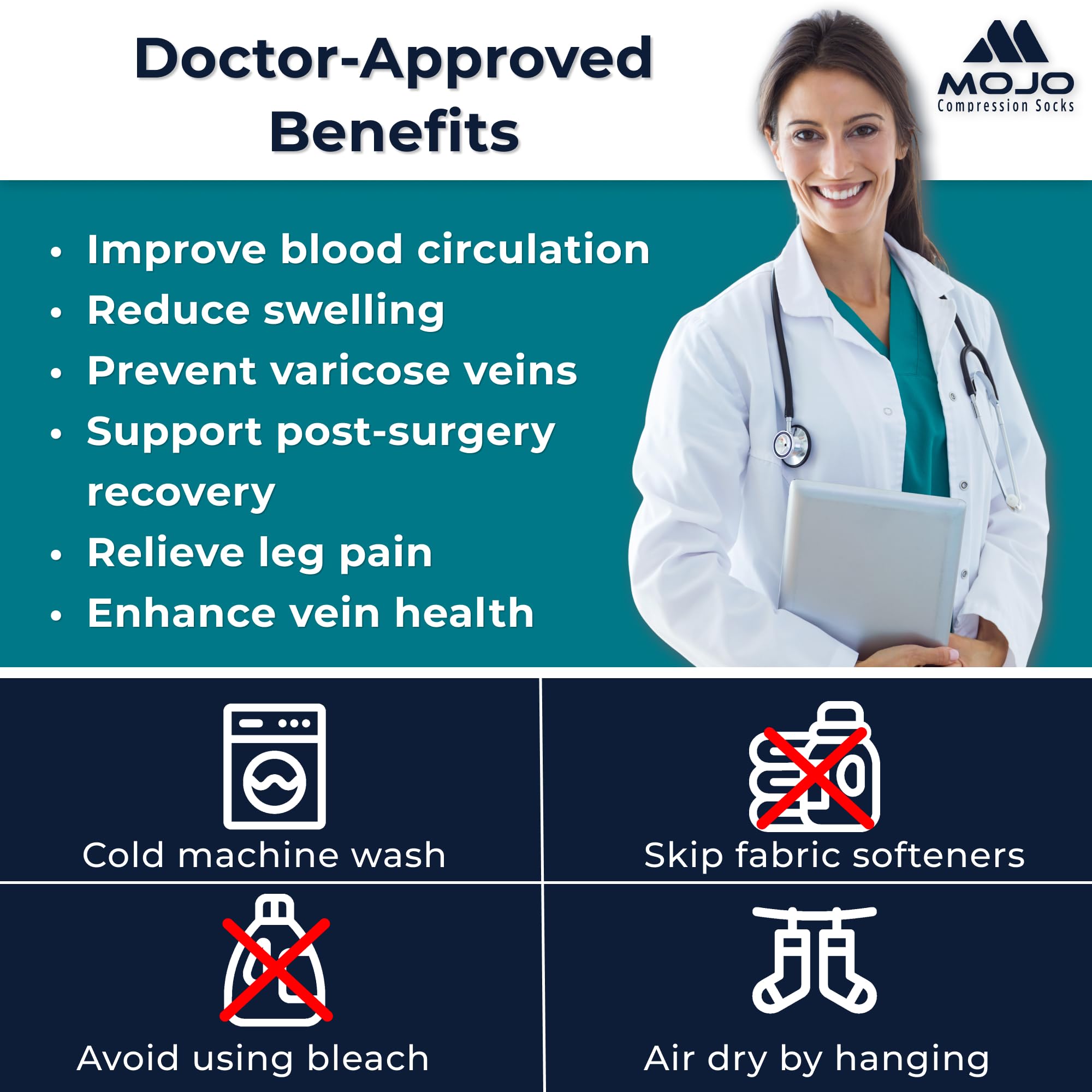 Mojo 20-30mmHg Medical Grade Compression Socks for Women & Men - Knee High Support Stockings for Circulation, Travel & Recovery - Perfect for Nurses, Athletes & Long Flights