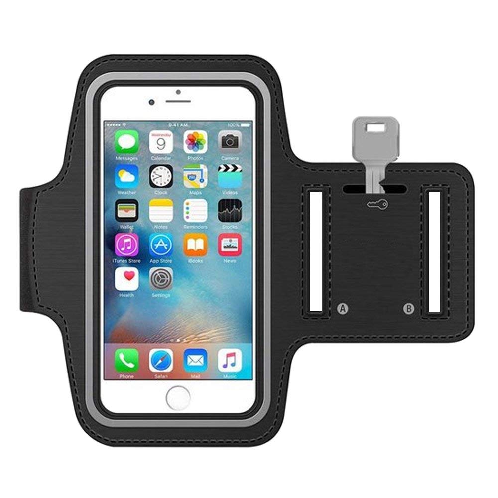 Stretchable Running Armband for iPhone 16/15/14/13/12/11/XR (Up to 7.1 Inch) - Secure Phone Holder with Key Pocket - Perfect for Jogging, Gym Workouts & Outdoor Activities - Black