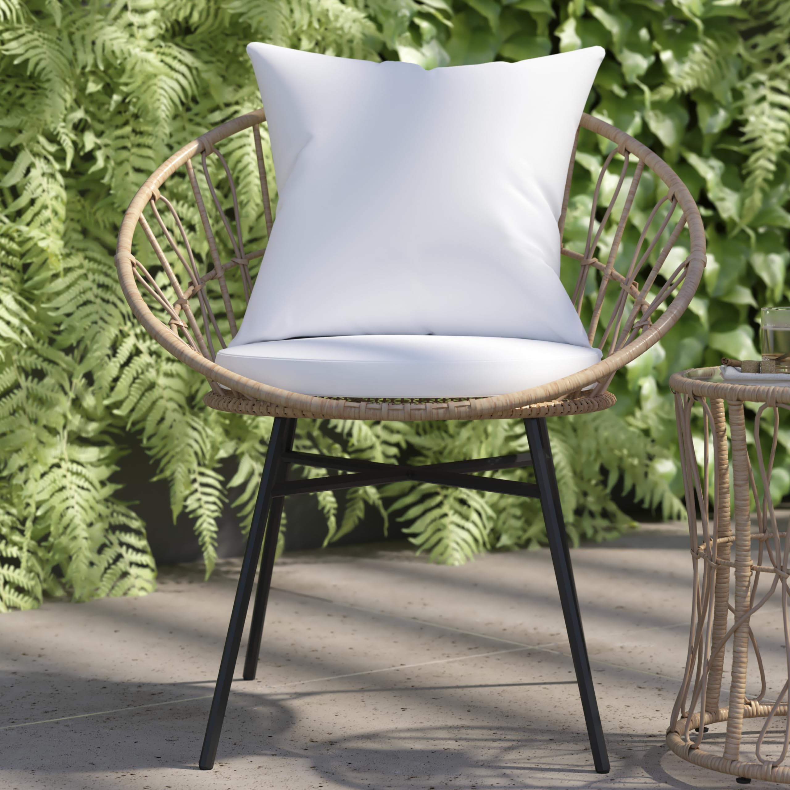 Devon 3-Piece Indoor/Outdoor Bistro Set - Tan Rattan Papasan Chairs with Glass Top Table & Gray Cushions - Perfect for Patio, Garden, Balcony or Sunroom Relaxation