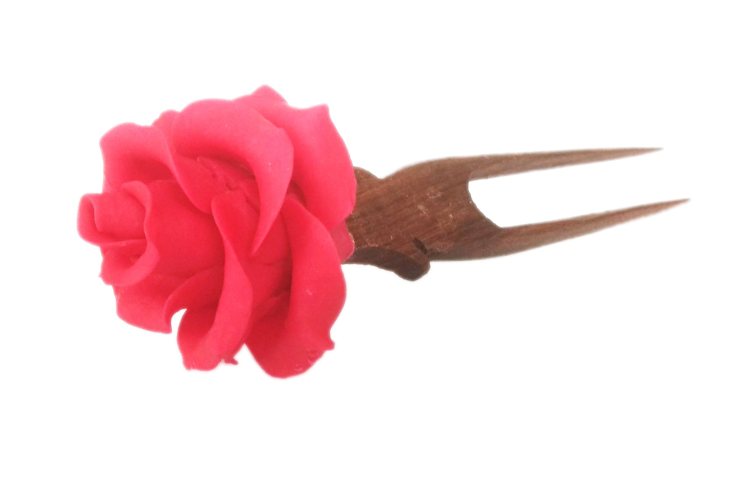 Handmade Porcelain Dough Rose Flower Juda Pin & Brown Wooden Juda Pin Set - Indian Crafted Hair Accessories for Women & Girls | Perfect for Weddings, Parties & Special Occasions