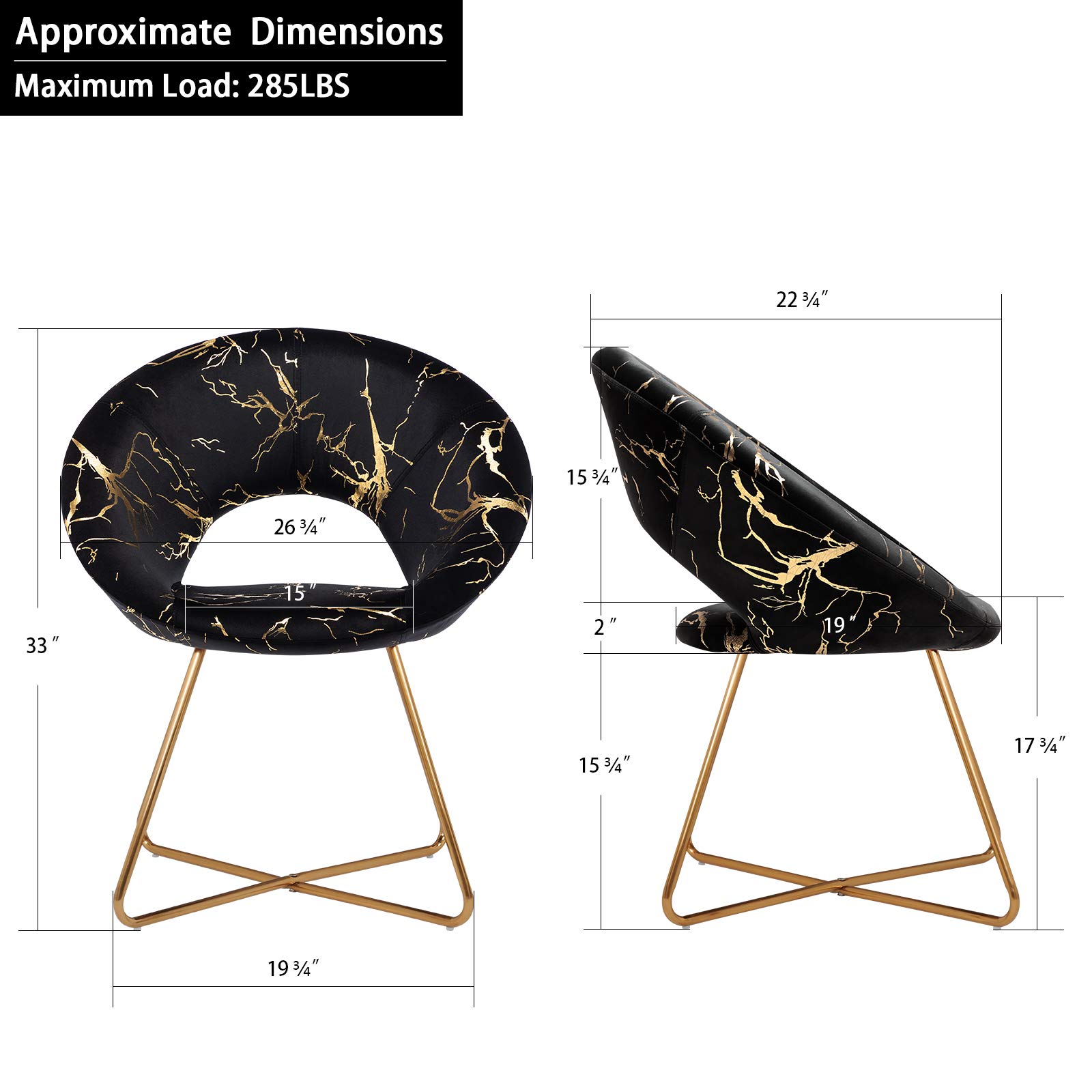 DUHOME Black Velvet Accent Chair with Golden Legs - Mid-Back Vanity Chair for Living Room, Bedroom & Office Desk - Stylish Modern Seating for Home Decor, Reading Nook & Makeup Area