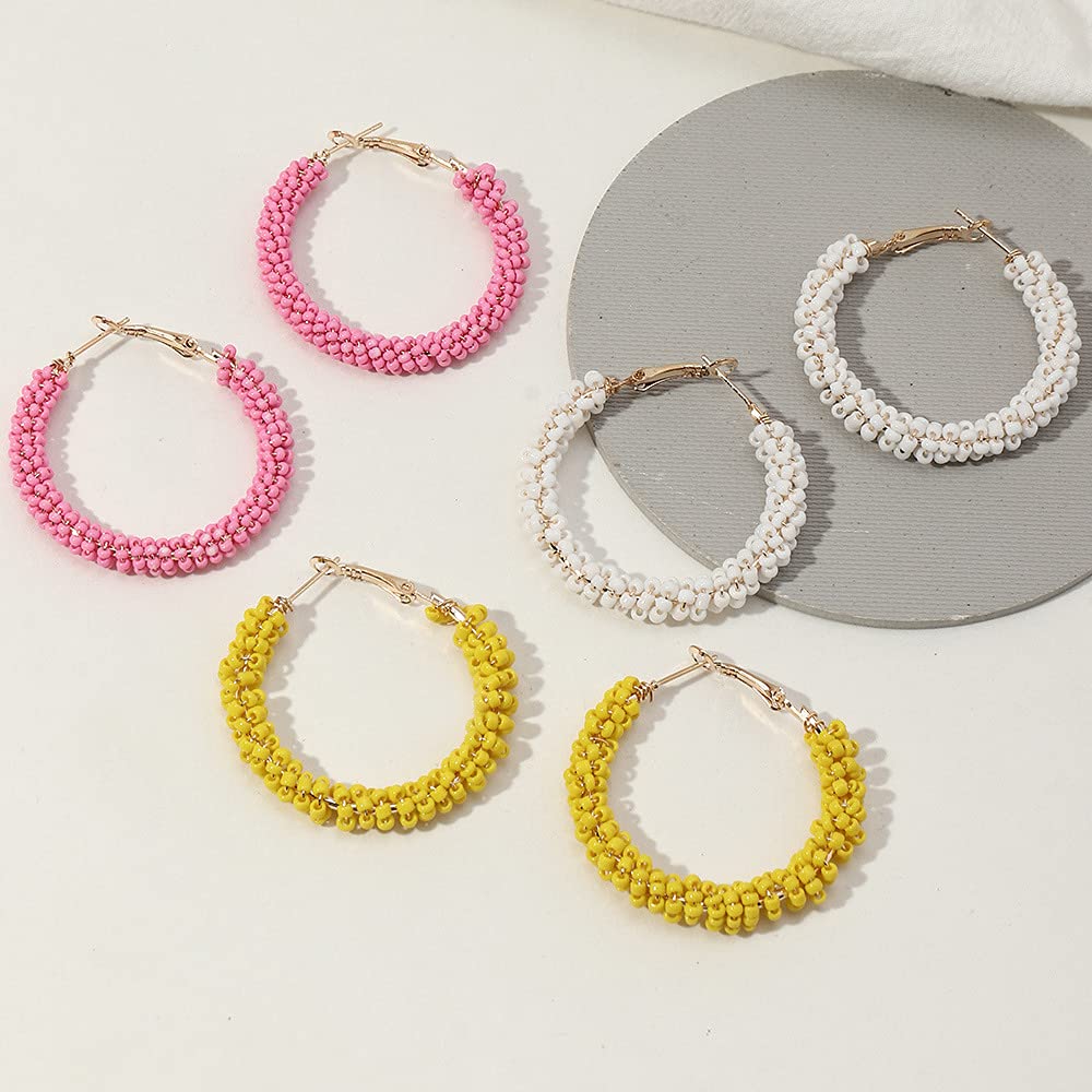 Bohemian Colorful Beaded Hoop Earrings - Handmade Large Geometric Dangle Earrings for Women | Ethnic Statement Jewelry for Parties, Weddings & Festival Outfits