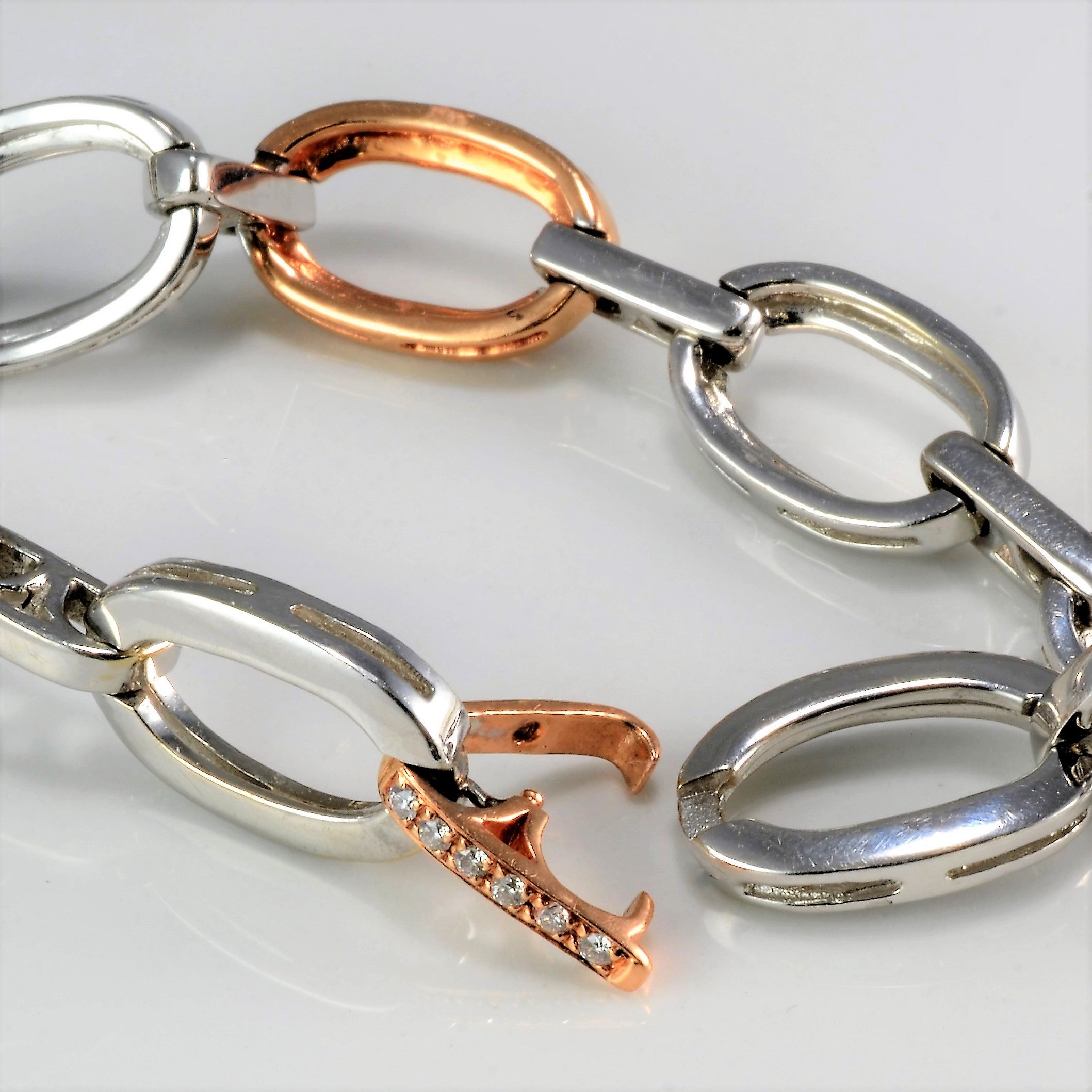White Gold & Rose Gold Diamond Chain Link Bracelet | 0.24 ctw | 7 Inch Adjustable | Elegant Jewelry for Women | Perfect for Weddings, Parties & Special Occasions