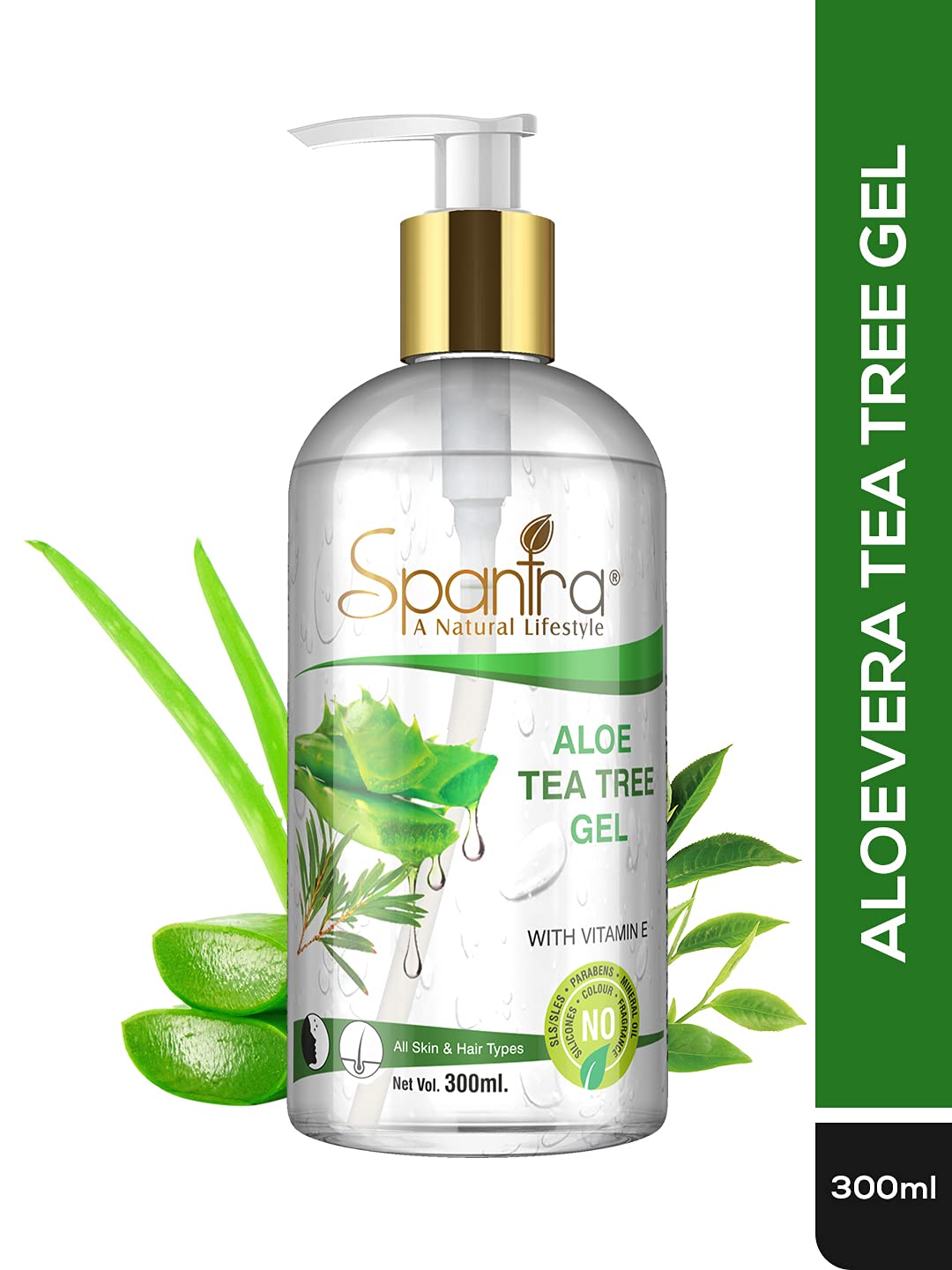 Spantra Aloe & Tea Tree Multipurpose Gel - Acne Treatment, Healthy Hair Moisturizer, 300ml | Perfect for Skin Care & Styling