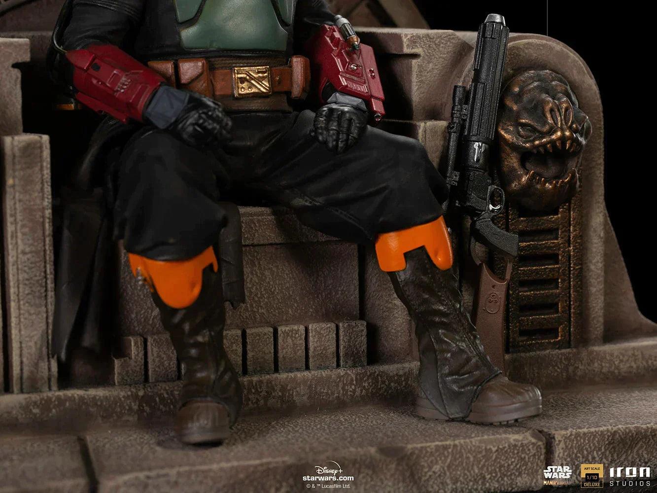 Iron Studios The Mandalorian Boba Fett on Throne Deluxe Art Scale 1/10 Statue - Premium Collectible for Star Wars Fans, Home Decor & Display