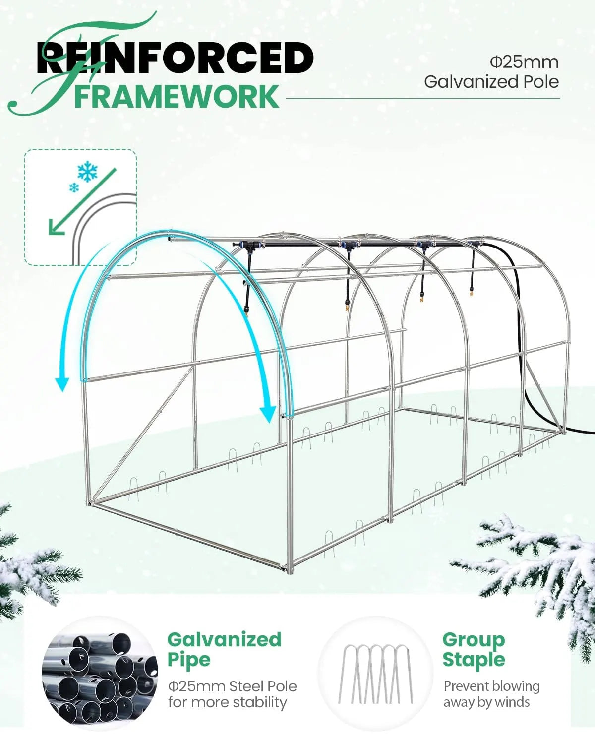 15' x 6.6' x 6.6' Walk-in Greenhouse Kit with Sturdy Frame & UV Protection - Perfect for Backyard Gardening, Plant Growing & Seed Starting