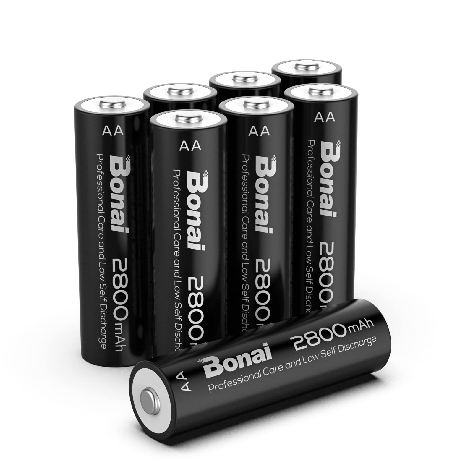 BONAI AA Rechargeable Batteries 2800mAh 1.2V Ni-MH Low Self Discharge (8-Pack) - Perfect for Digital Cameras, Flashlights, Toys, and Wireless Devices