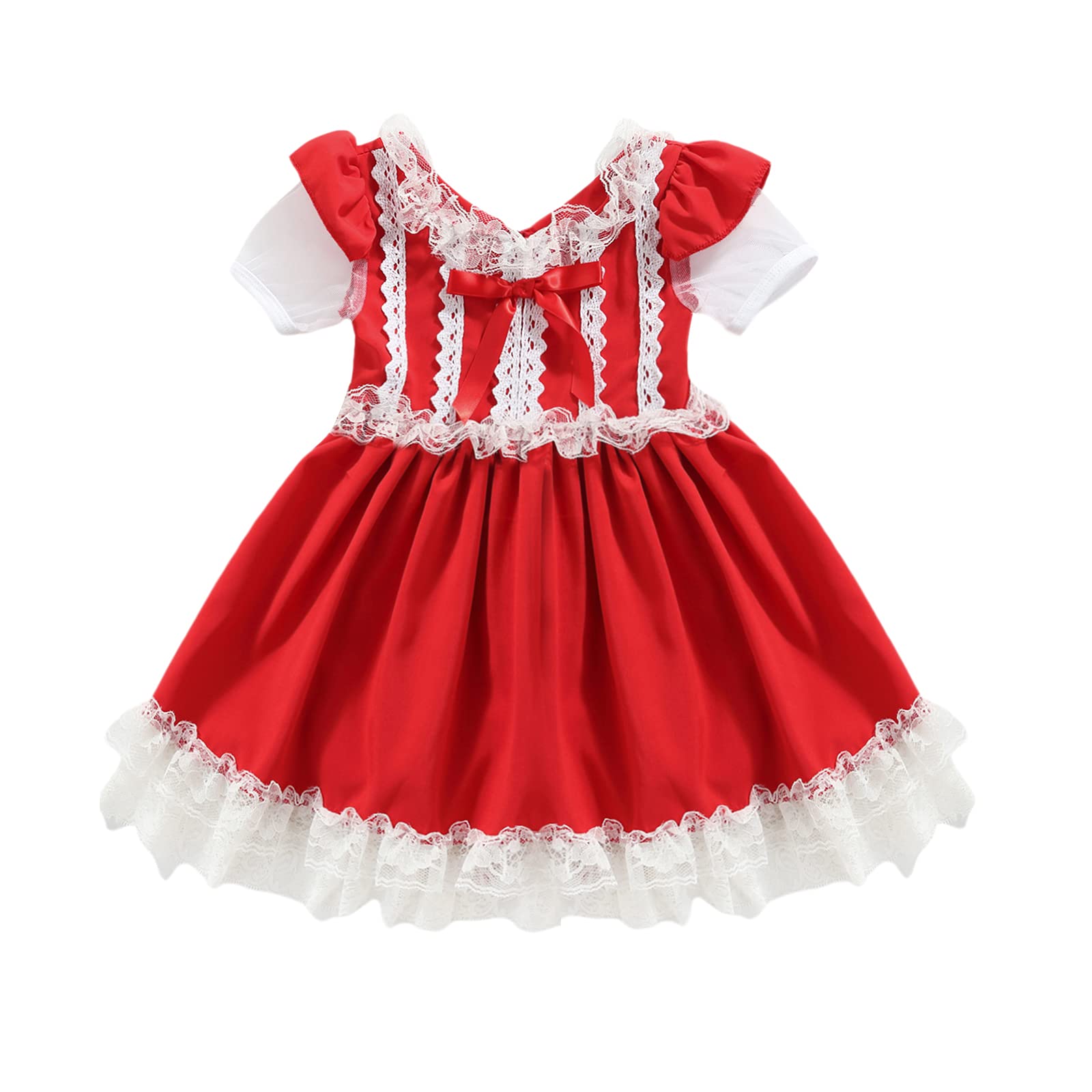 **Little Girls Princess Dress with Lace & Bow - Toddler Formal Skirt for Parties, Photos & Special Occasions**