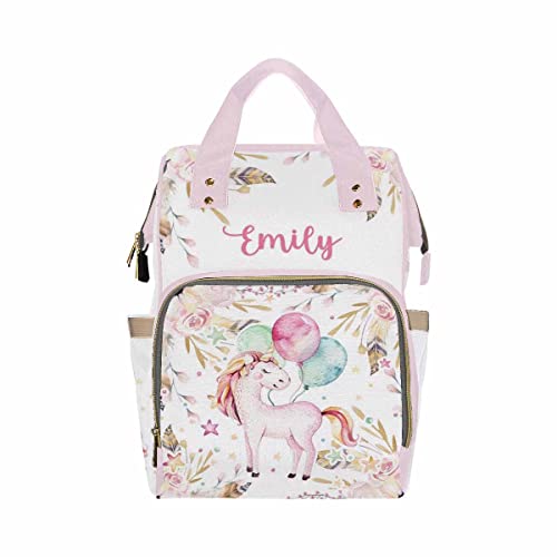Custom Watercolor Unicorn Flower Diaper Backpack - Personalized Baby Nappy Bag for Moms, Fashionable Shoulder Daypack for Girls & Boys, School & Travel Essentials | Perfect for Parenting, Daycare & Family Outings