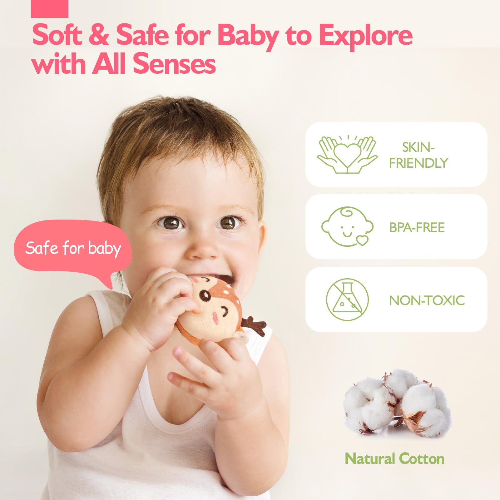 Hahaland Montessori Sensory Toys for Baby Girls 6-12 Months - Mushroom House Playset with Stuffed Jungle Animals, Rattle, Crinkle Paper & Mirror - Educational Toddler Toys for 1 Year Old Girls - Perfect Gift Basket Stuffers for Birthdays & Baby Showers