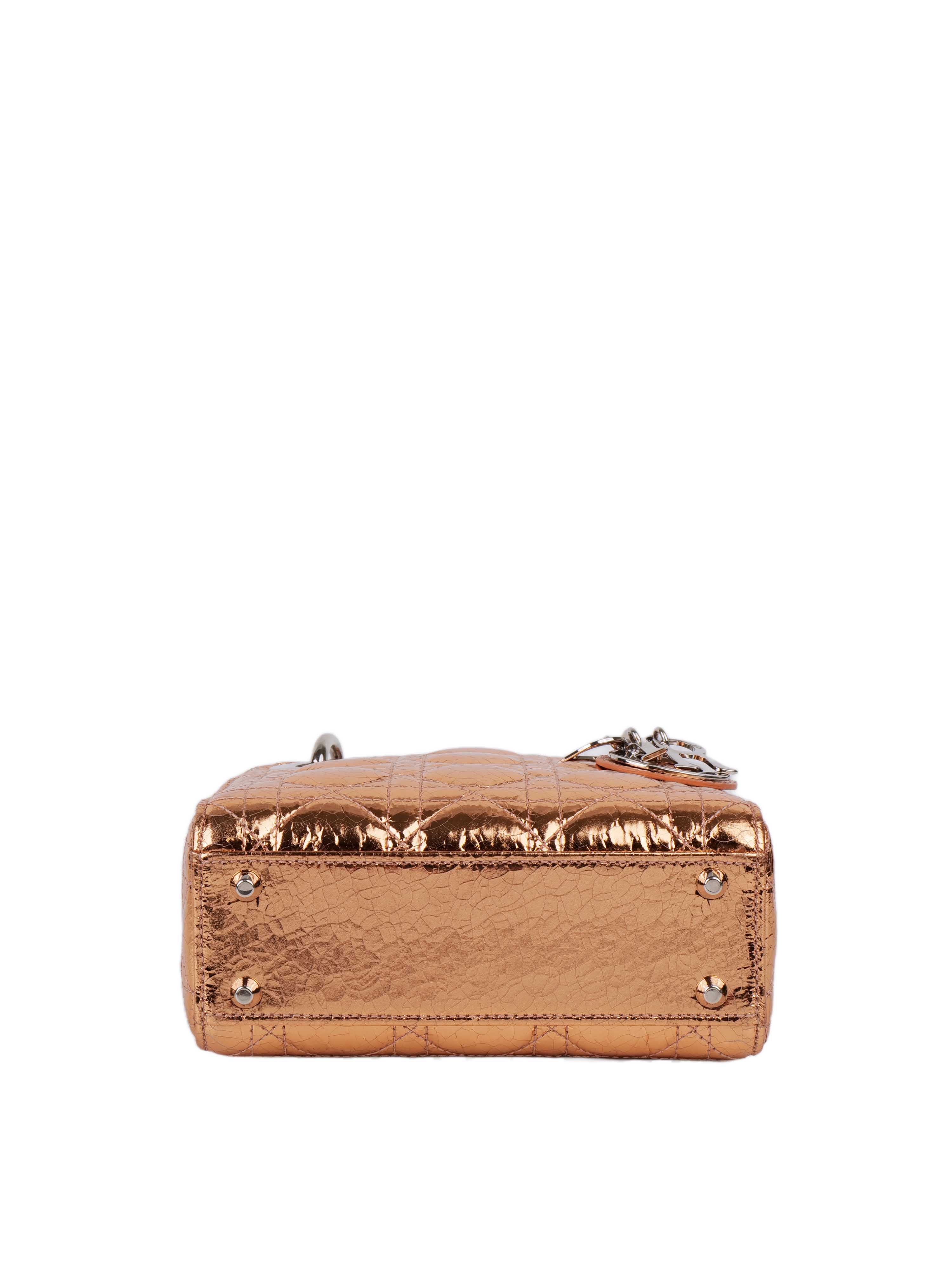 Dior Mini Lady Dior Handbag in Copper Metallic | Luxury Crossbody Bag for Women | Perfect for Parties, Dates & Special Occasions