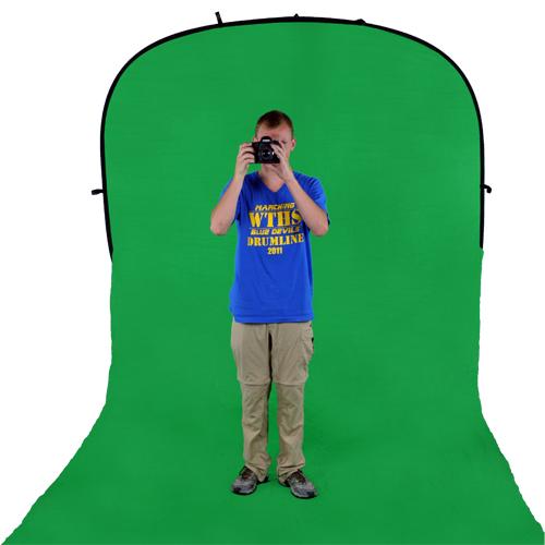 Fotodiox Collapsible Portable Backdrop Kit with 2.1m Stand - 8x14ft Chromakey Green Muslin Background for Photography, Video Studio & Live Streaming