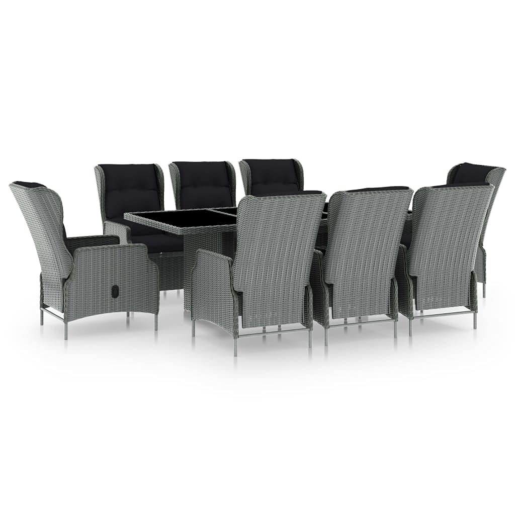 Aisifx 9-Piece Outdoor Dining Set with Cushions - Light Gray Poly Rattan Patio Furniture for Garden, Backyard & Poolside Dining