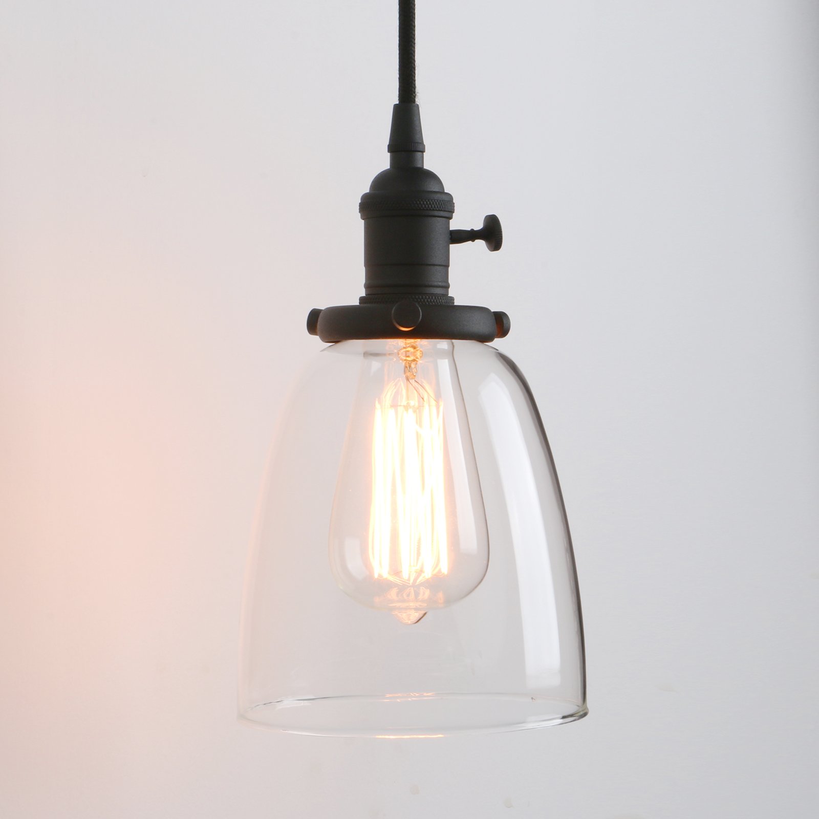 Vintage Rustic Industrial 3-Light Kitchen Island Chandelier - Triple Head Pendant Ceiling Light Fixture with Clear Oval Glass Shades (Black) | Perfect for Farmhouse, Loft & Industrial Style Dining Rooms, Kitchens & Living Spaces
