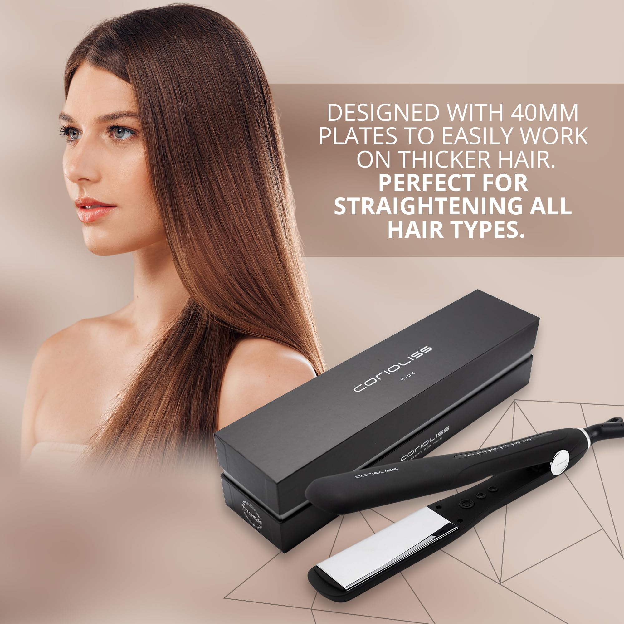 Professional Corioliss Hair Straightener for Women - Extra Wide Titanium Plates Flat Iron with UK Plug, Black Soft Touch - Perfect for Salon, Home & Travel Styling