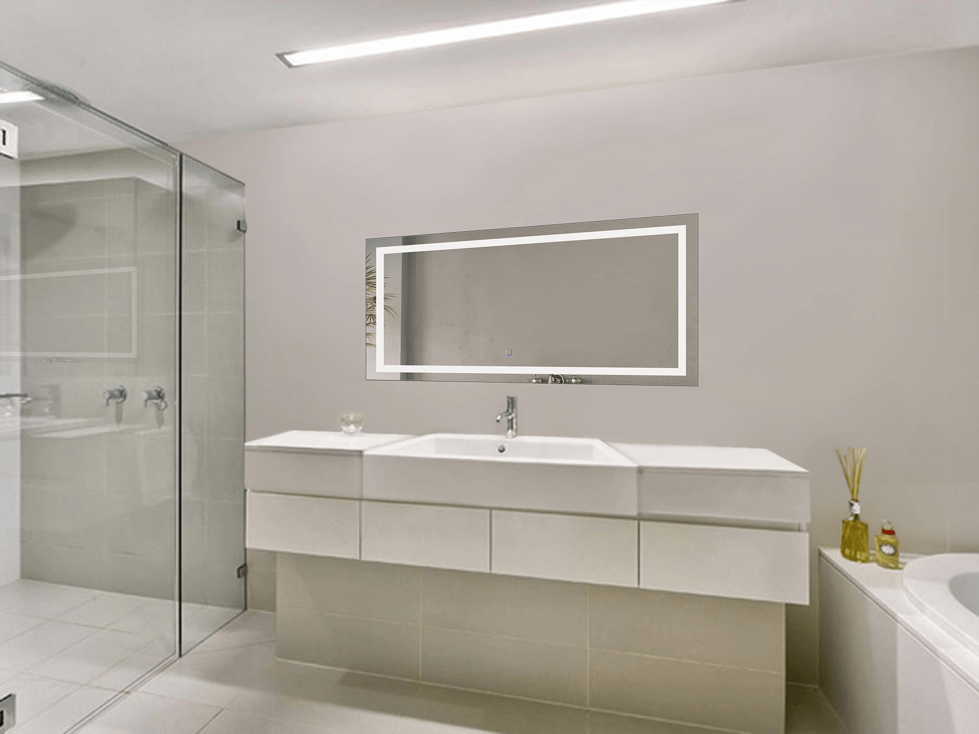 Krugg Icon 48x24 Inch LED Bathroom Mirror with Adjustable Dimmer & Anti-Fog Function - Perfect for Modern Bathrooms, Vanity Lighting, and Spa-Like Home Decor