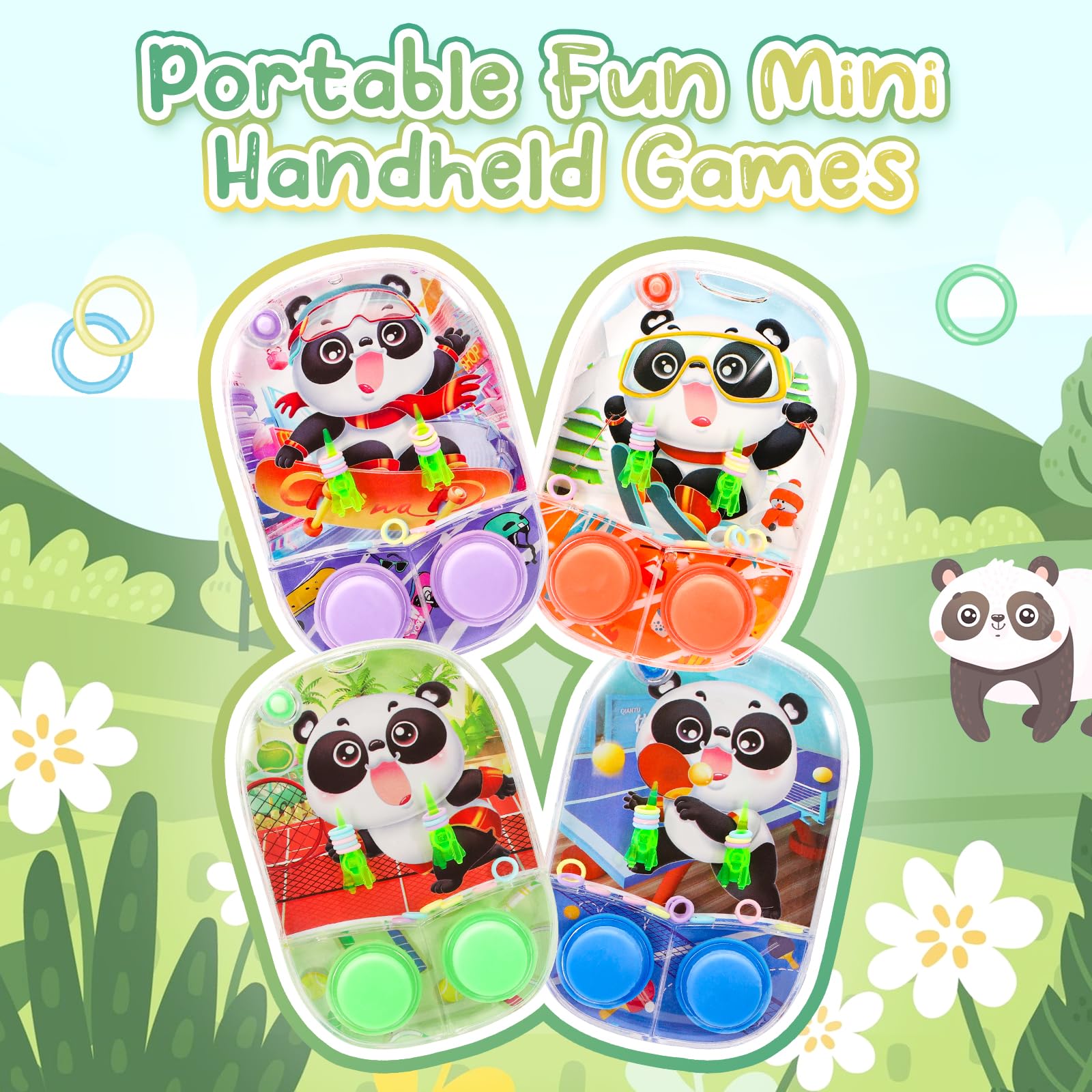 4 Pack Panda Water Ring Toss Handheld Games for Kids - Fun Outdoor Water Toys, Stress Relief Car Travel Games for Family, Party Favors & Gifts | Perfect for Beach, Pool, Backyard & Summer Activities
