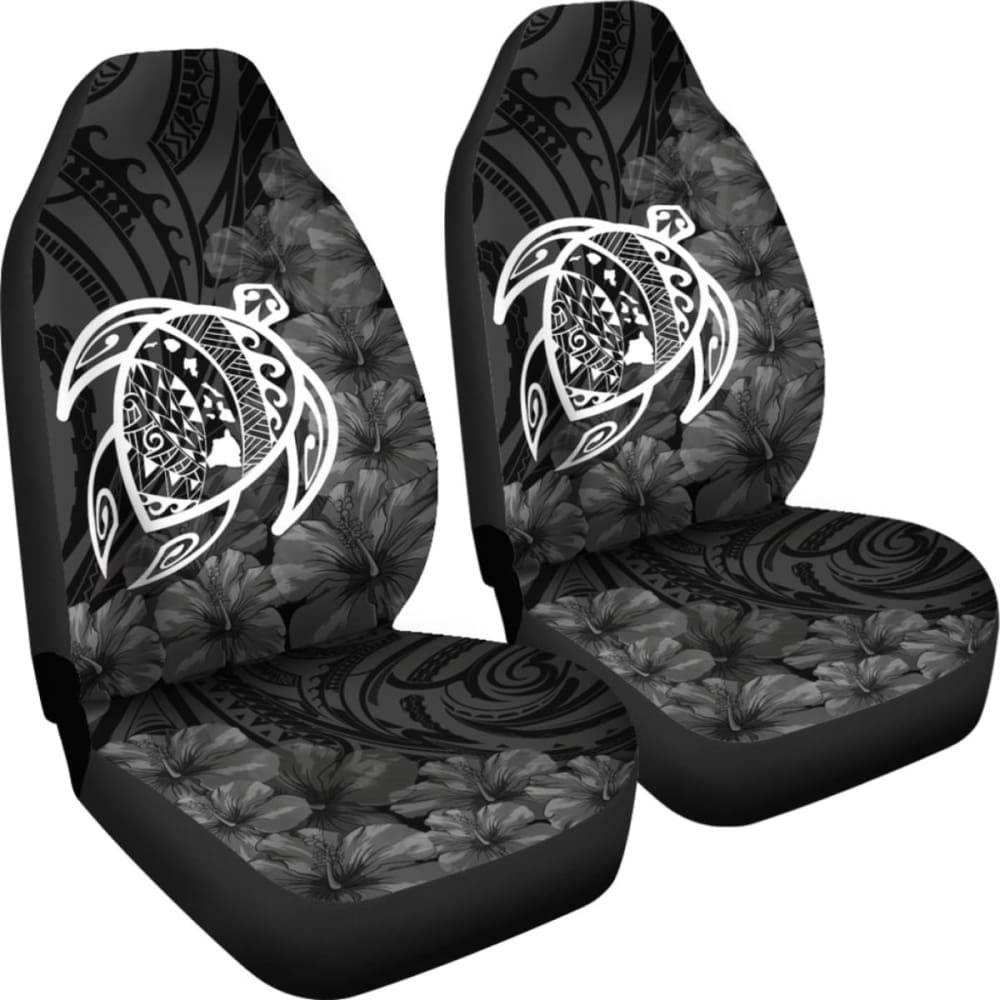 Alohawaii Car Seat Covers - Hawaiian Turtle Map & Hibiscus Print Polyester White Seat Protectors | Perfect for Beach Trips & Tropical-Themed Vehicles