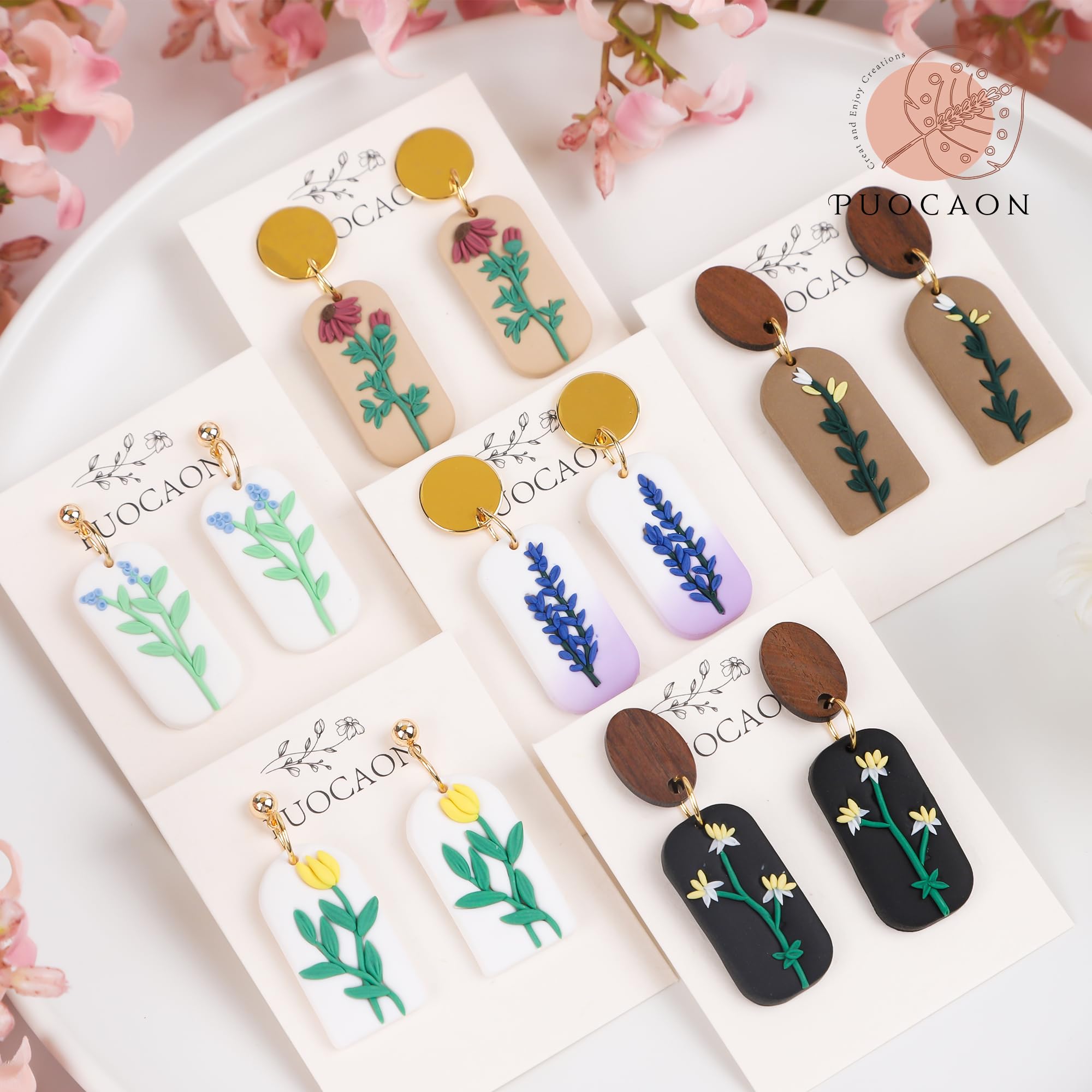 10 Pcs Flower Clay Cutters for Polymer Clay Jewelry Making - Embossed Floral Earring Cutters, Arch Frame Cutters & Plant Stamps - DIY Jewelry, Earrings & Home Decor Crafts