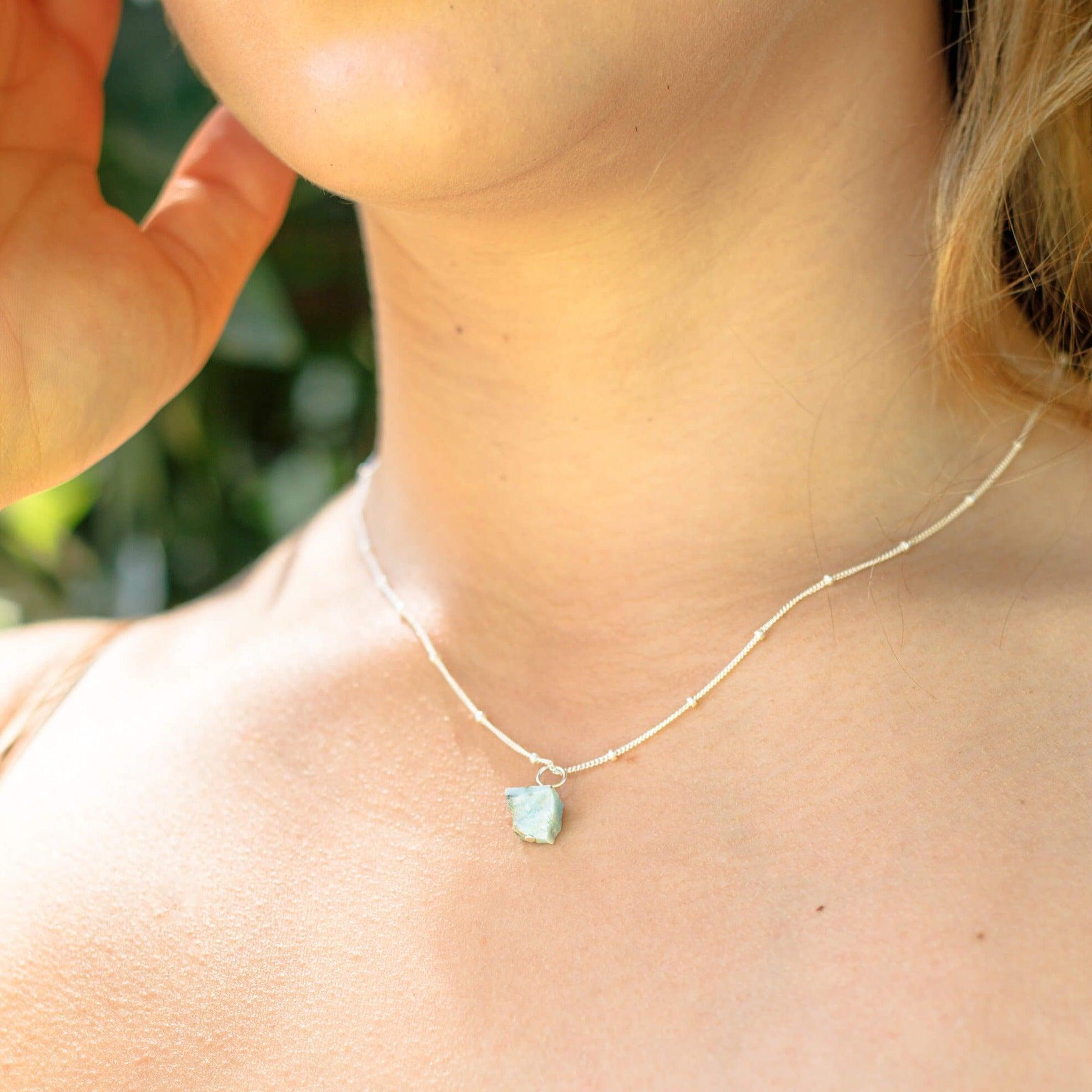 Natural Raw Larimar Pendant Necklace - Handmade Blue Gemstone Jewelry for Women - Perfect for Beach Vacations & Boho Fashion