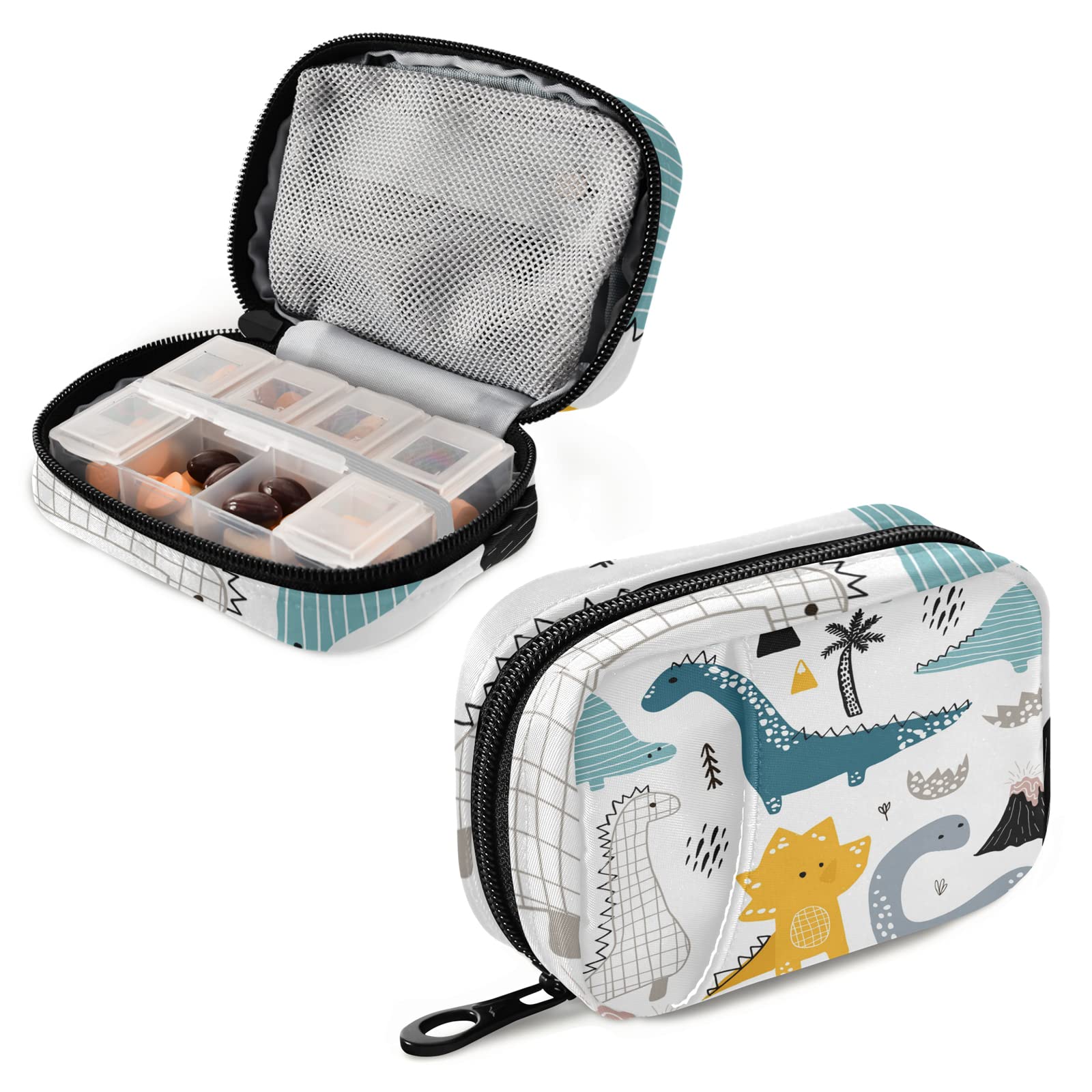 Dinosaur Pill Organizer Case - 7 Day White Dino Vitamin Box, Medicine Container & Supplement Holder | Perfect for Travel, Home Use & Daily Medication Management