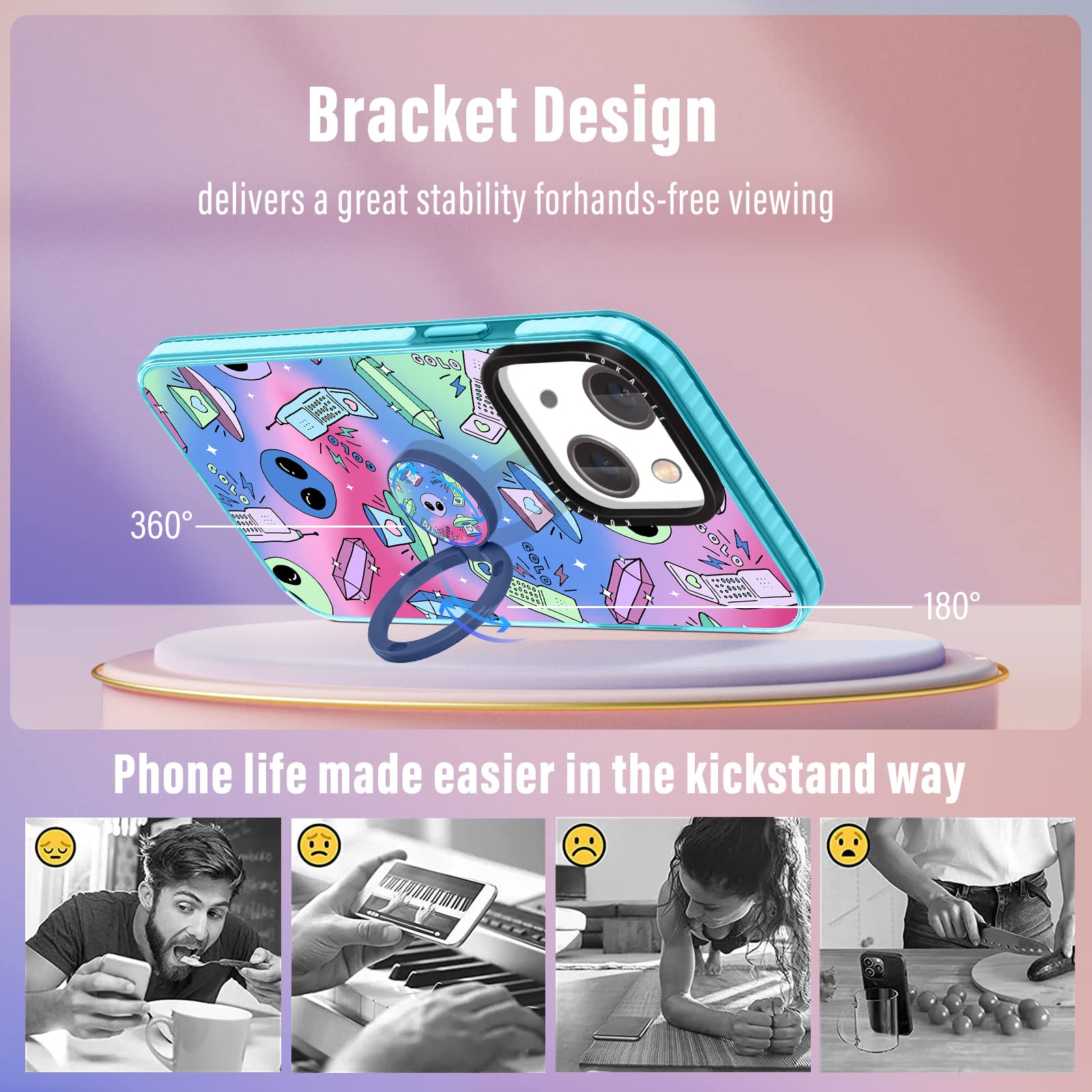 2 in 1 Cute Alien UFO Phone Case for iPhone 14 (6.1