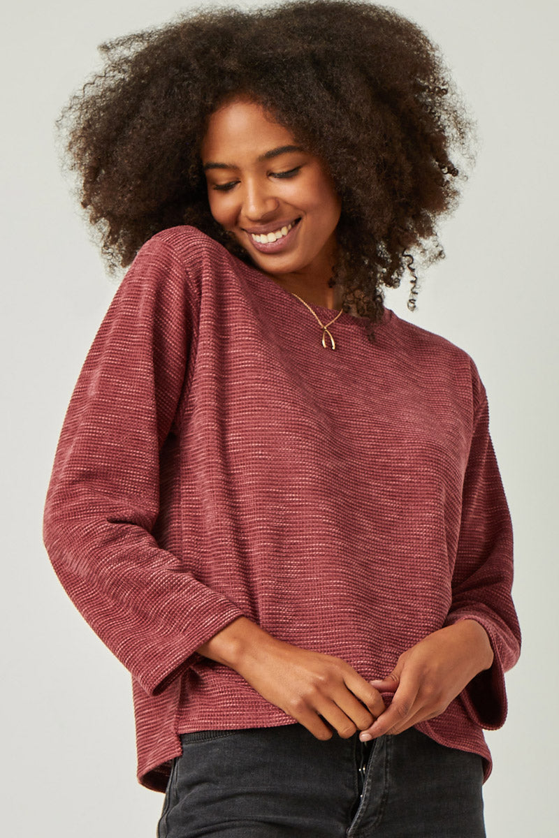 Women's Textured Waffle Chenille Long Sleeve Top - Soft & Cozy Knit Shirt for Fall & Winter - Perfect for Casual Outfits, Layering and Cold Weather Fashion