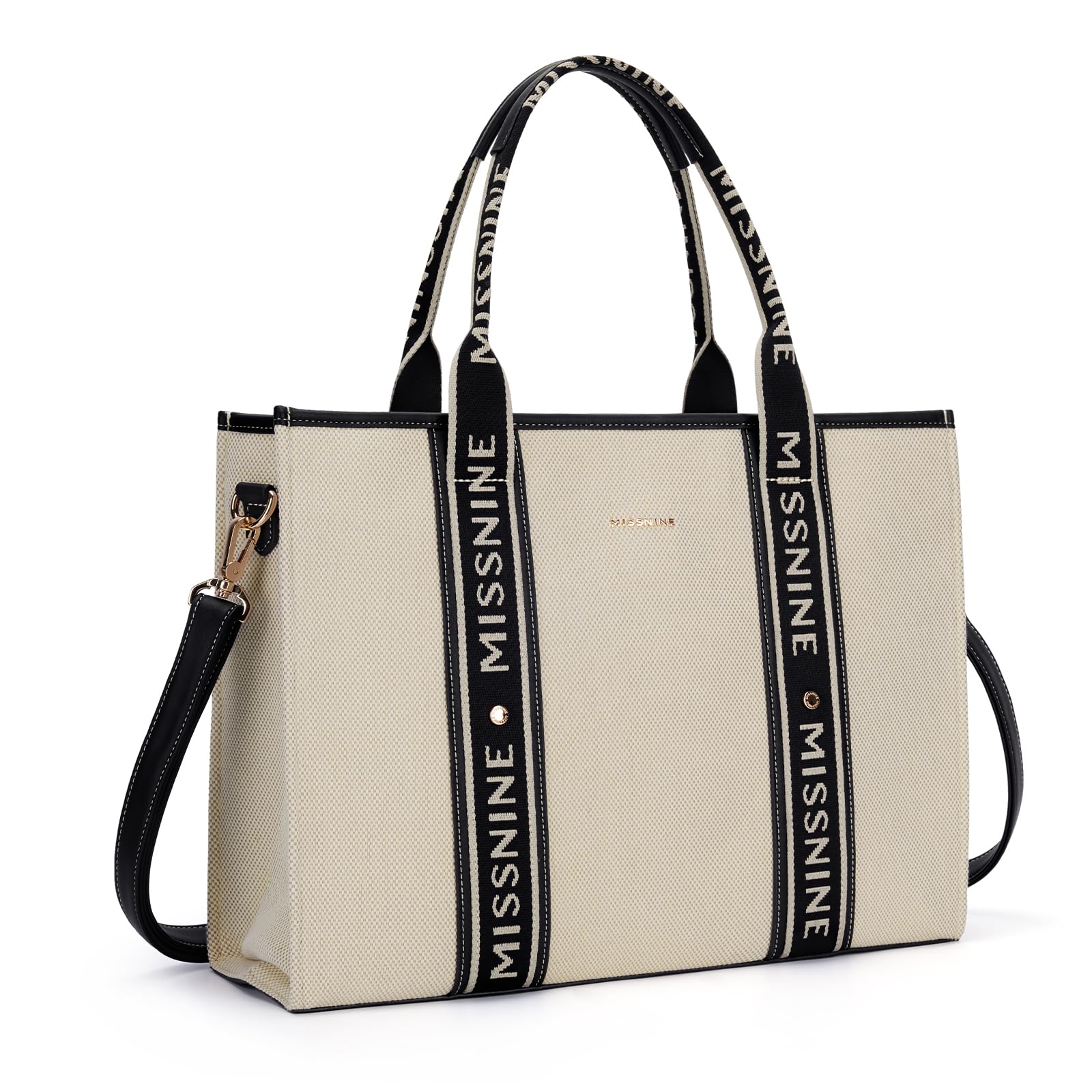 Missnine 15.6 Inch Canvas Tote Bag for Women - Large Capacity Laptop Briefcase Handbag for Office, School & Travel | Perfect Work Bag, College Backpack Alternative & Commuter Carryall