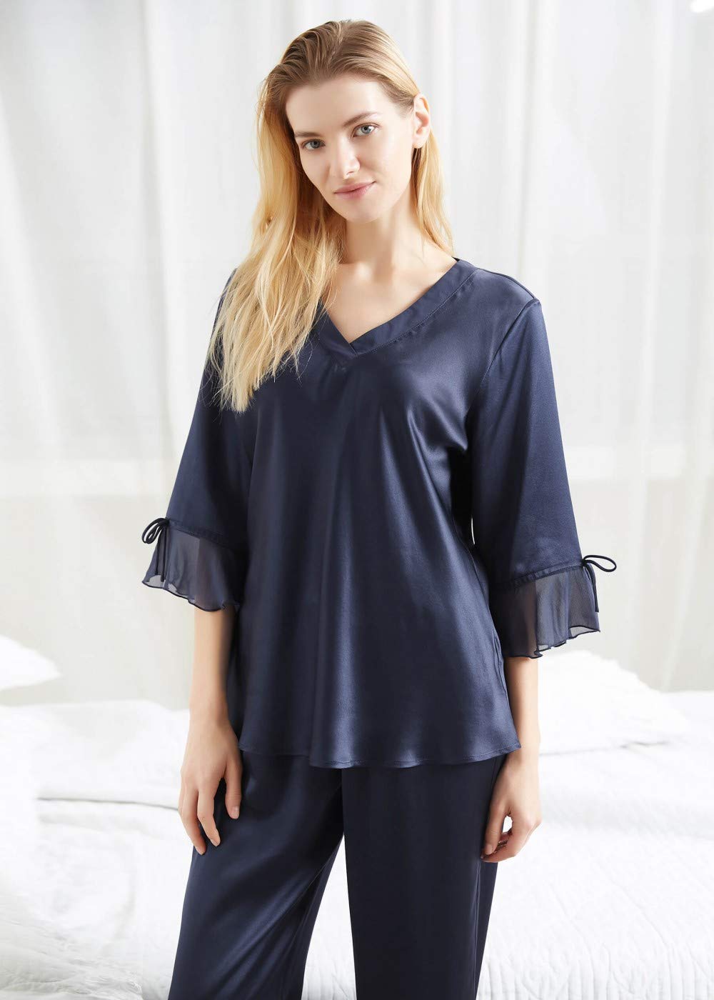 LilySilk 100% Mulberry Silk Pajama Set for Women - V-Neck 3/4 Sleeve Luxury Sleepwear | Soft & Breathable Silk Pajamas for Relaxation, Lounging & Gift Giving