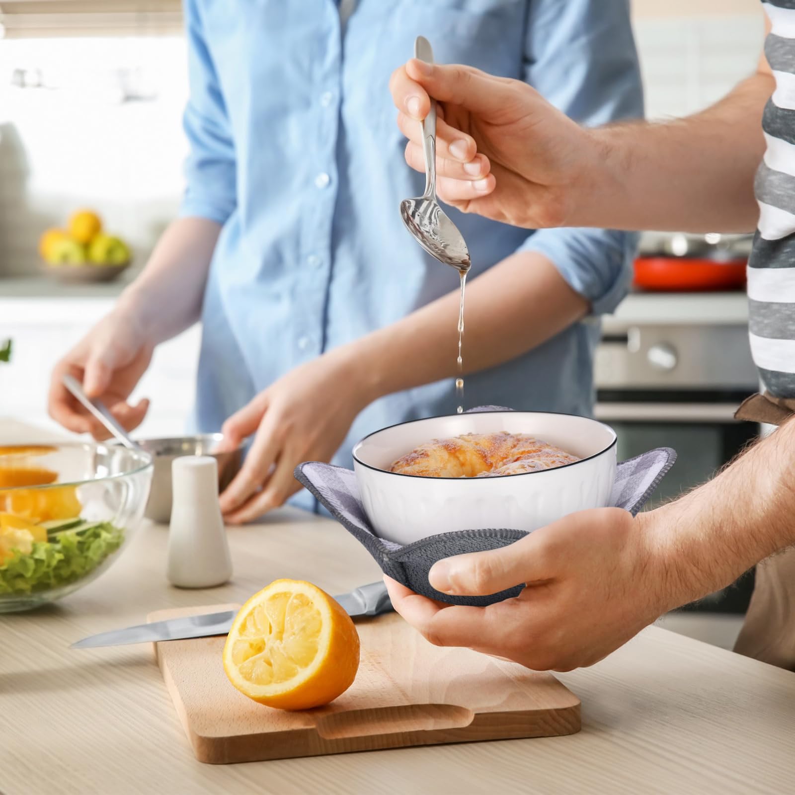 Microwave Safe Hot Bowl Holder - 5 Pack Heat Proof Plate Cozies for Keeping Hands Safe & Food Warm - Ideal for Dining, Picnics & Meal Prep (Grey)