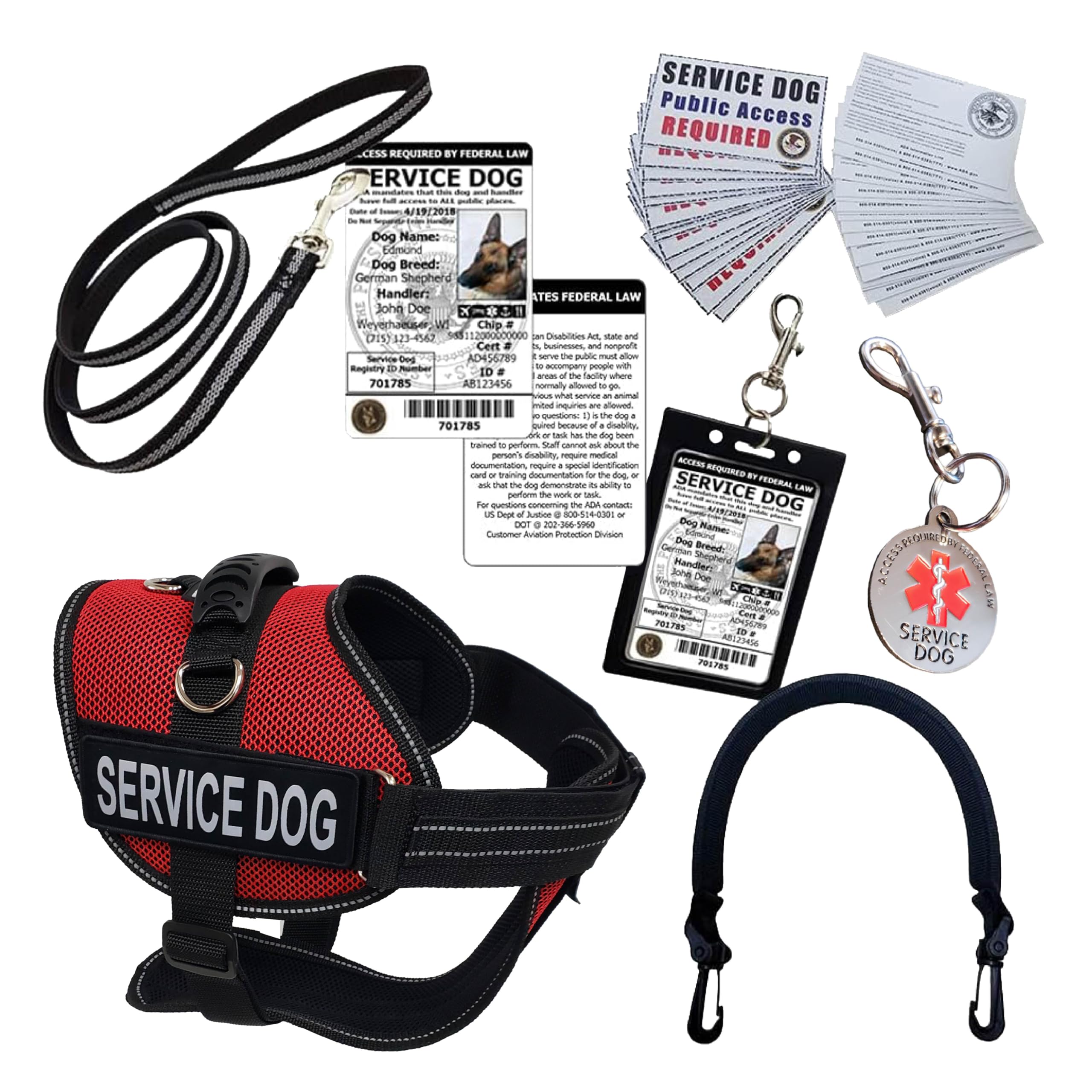 ActiveDogs Full Service Dog Kit - XS Red - Adjustable Vest Harness with Handle, ID Holder, ADA Compliance Cards, Medical Alert Keychain & Leash for Small Dogs - Perfect for Service, Therapy & Emotional Support Animals in Public Spaces
