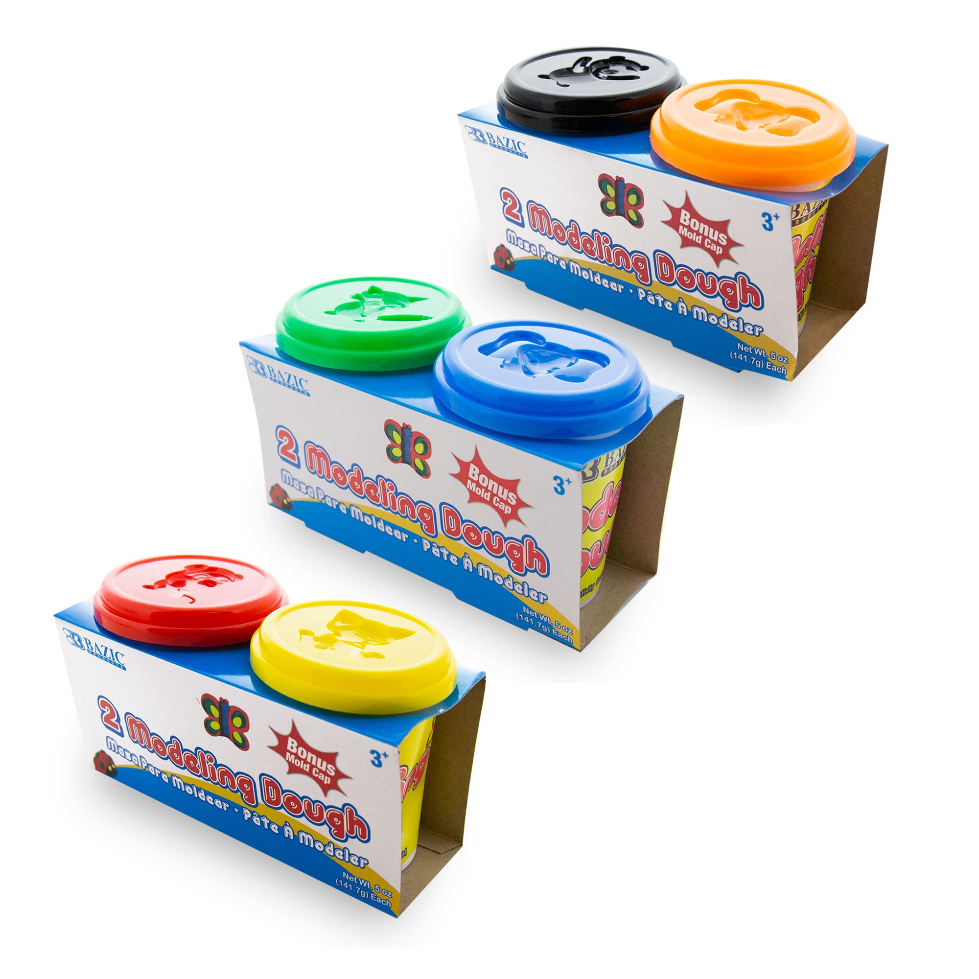 BAZIC Non-Toxic Modeling Clay 2-Color Pack (10oz) - Assorted Colors Light Dough for Kids Art & Craft - Safe Gift for Toddlers, Boys & Girls - 3-Pack - Perfect for School Projects, DIY Creations & Sensory Play
