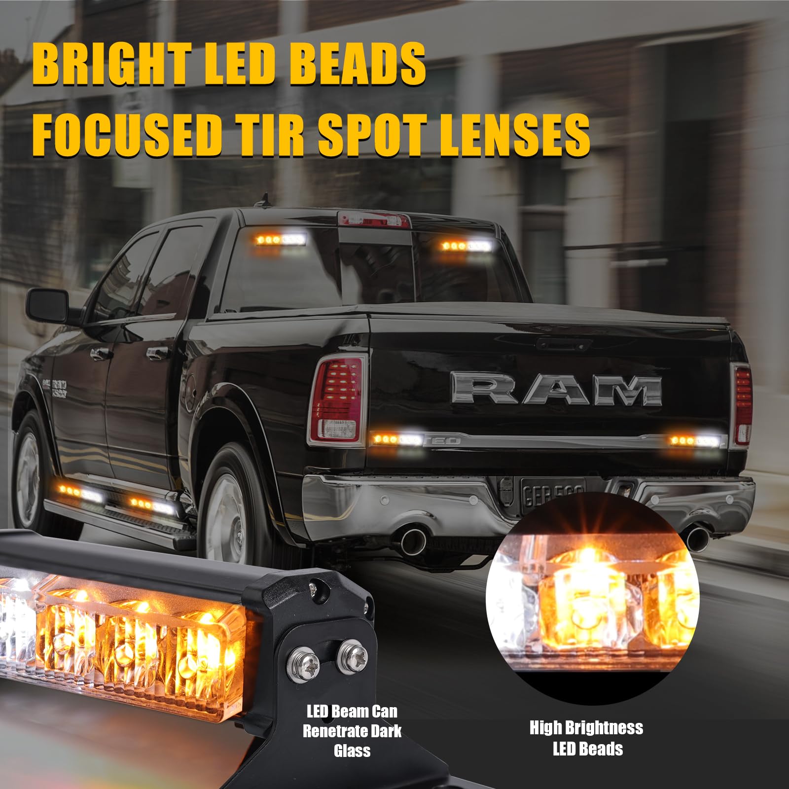 LED Strobe Light Bar for Trucks - 6.1'' Amber/White Emergency Flashing Lights for Construction, Tow & Plow Vehicles - Traffic Advisor Dash, Windshield & Grille Lights - Ideal for Roadside Work, Emergency Signaling & Vehicle Safety